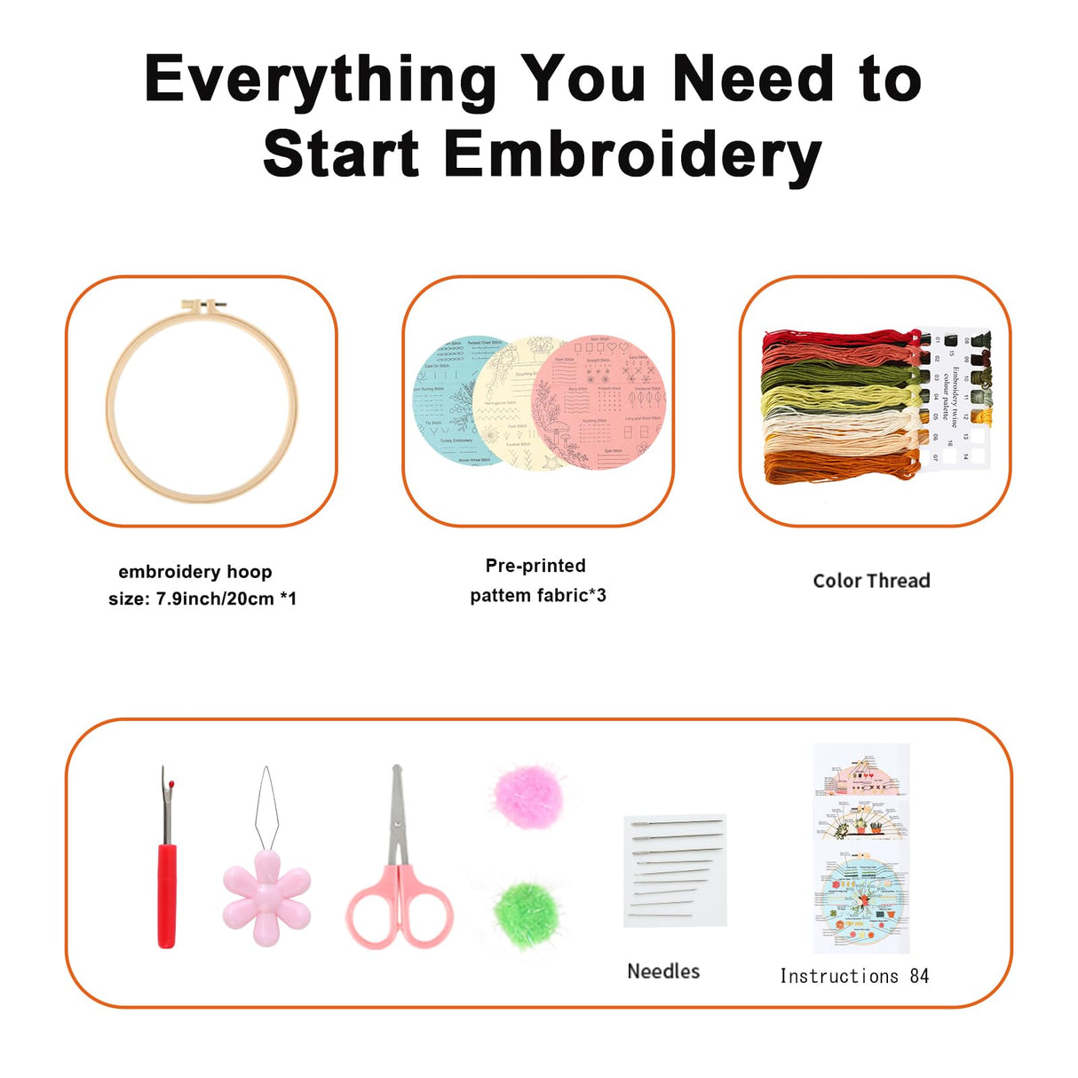 JOINRUN Embroidery Starter Kit for Beginner DIY: 3 Sets Adults Cross Stitch Kit, for Craft Lover Learn Hand Stitch, Includes Stamped Pattern,Hoop, Easy to Follow Instruction and Video JOINRUN