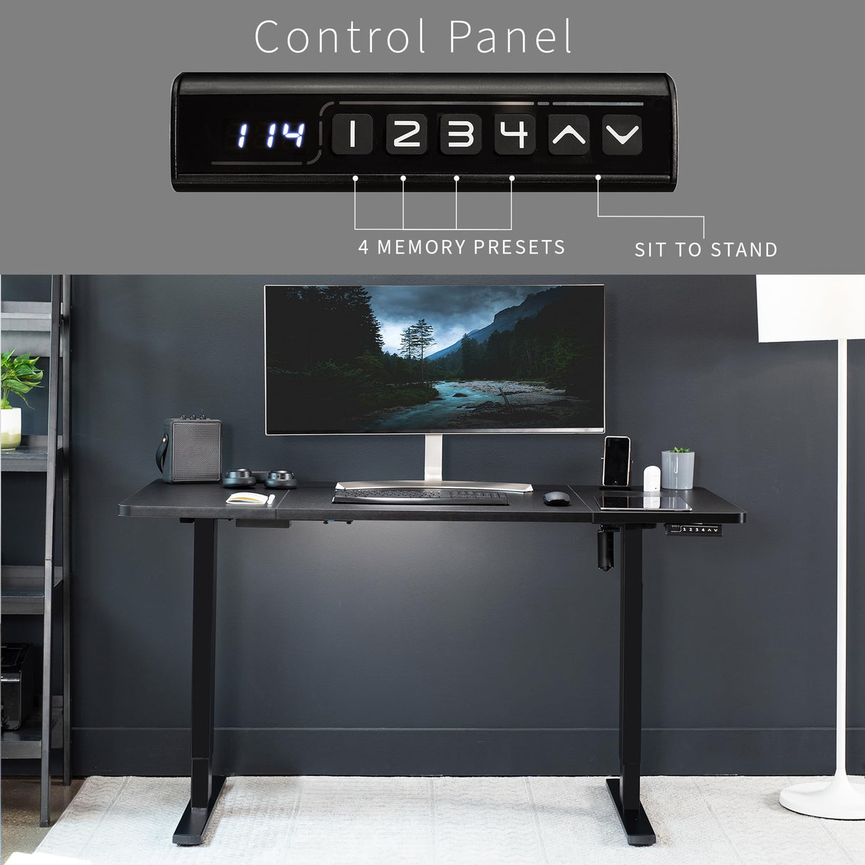 VIVO Electric Height Adjustable 60 x 30 inch Memory Stand Up Desk, Black Table Top, Black Frame, Standing Workstation with Preset Controller, 1B VIVO