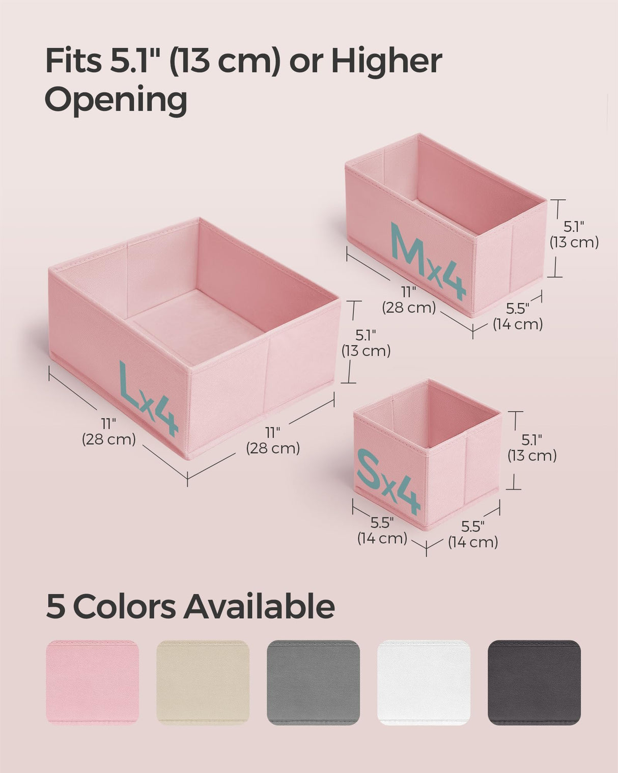 SONGMICS Drawer Organizer, Dresser Drawer Organizers, Set of 12, Foldable Fabric Storage Bins for Socks, Underwear, Bras, Ties, Scarves, Jelly Pink URDZ006R01 SONGMICS