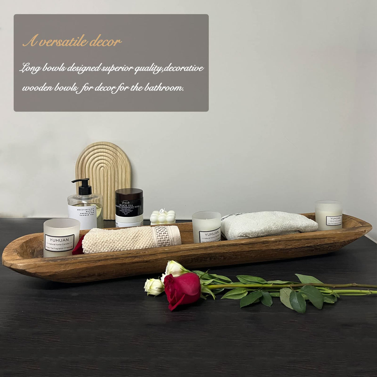 Wooden Dough Bowls Decorative,30'' Rustic Bread Long Bowls Decor Wood Tray, Hand Carved for Table Centerpiece Decor, Home Decor (30 * 6 * 2 inch Brown) BEDAZE