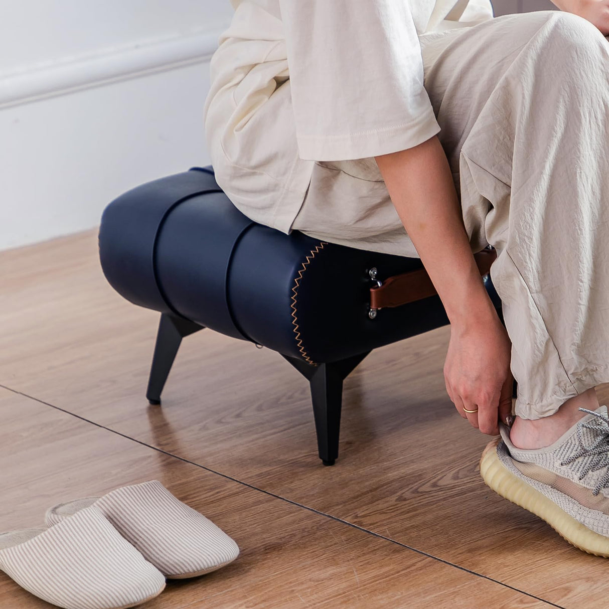 Purgreen Small Footstool Ottoman - Stylish and Functional Faux Leather Footrest for Extra Seating in Living Room, Entryway, or Office Purgreen