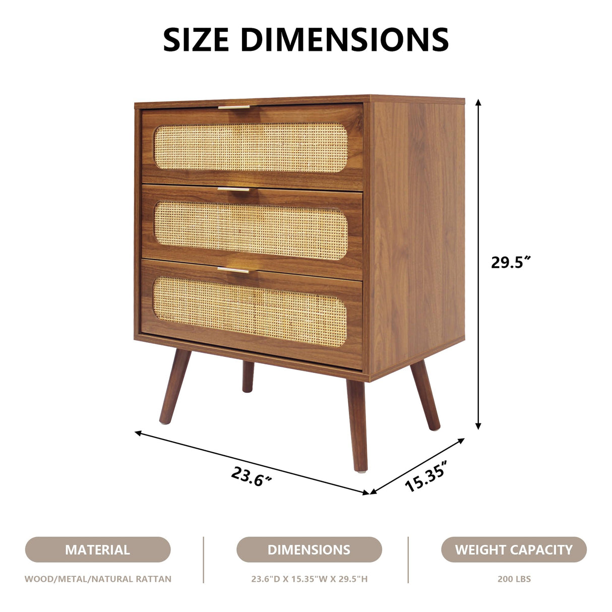 QHITTY Drawer Dresser Set of 2, Rattan Chest of Drawers with 3 Drawers Dresser, Accent Storage Cabinet Modern Bedside Table for Living Room, Bedroom, Entryway (Walnut) QHITTY