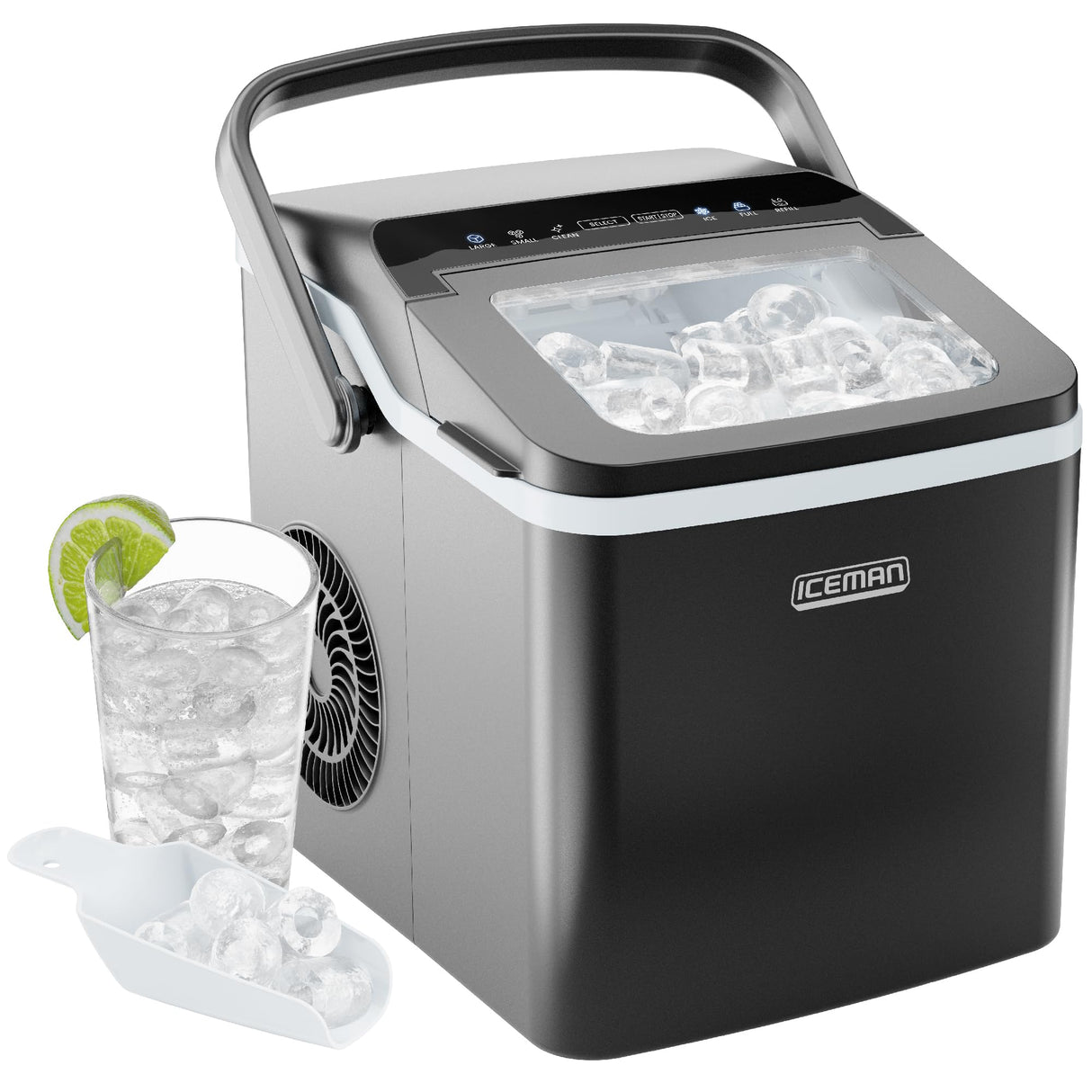 Iceman Dual-Size Ice Maker Countertop - Portable Ice Machine, Large and Small Ice Machine Maker with Self Cleaning, 9 Cubes in 7 Mins, 22lbs/24hrs, for Home, Kitchen, Office, Party, Ice Scoop Included Iceman