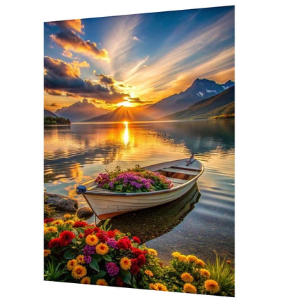 hyzsj 5D Lake Boat Diamond Art Painting,Large Diamond Painting Kits for Adults Sunset,DIY Full Drill Crystal Rhinestone Arts,Gem Art Painting with Diamond Home Wall Decor(27.5 X 15.7inch)