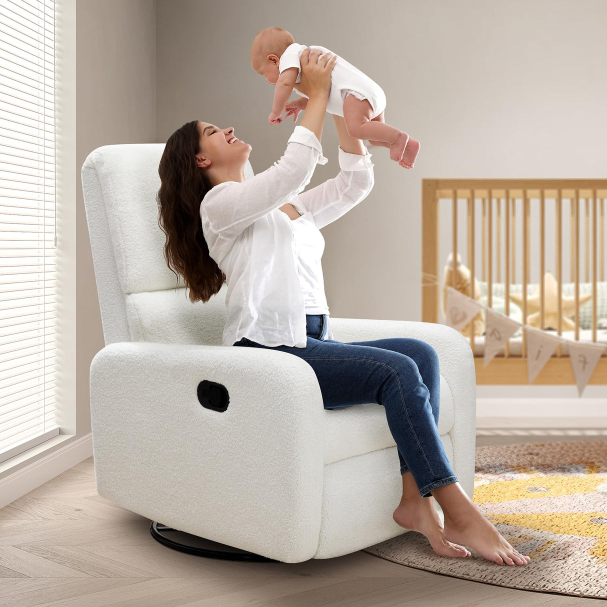 Jocisland Swivel Glider Rocking Recliner Chair for Adults, Nursery Rocker Reclining, Comfy Upholstered Single Sofa Armchair for Living Room Bedroom Nursing,Teddy White Jocisland