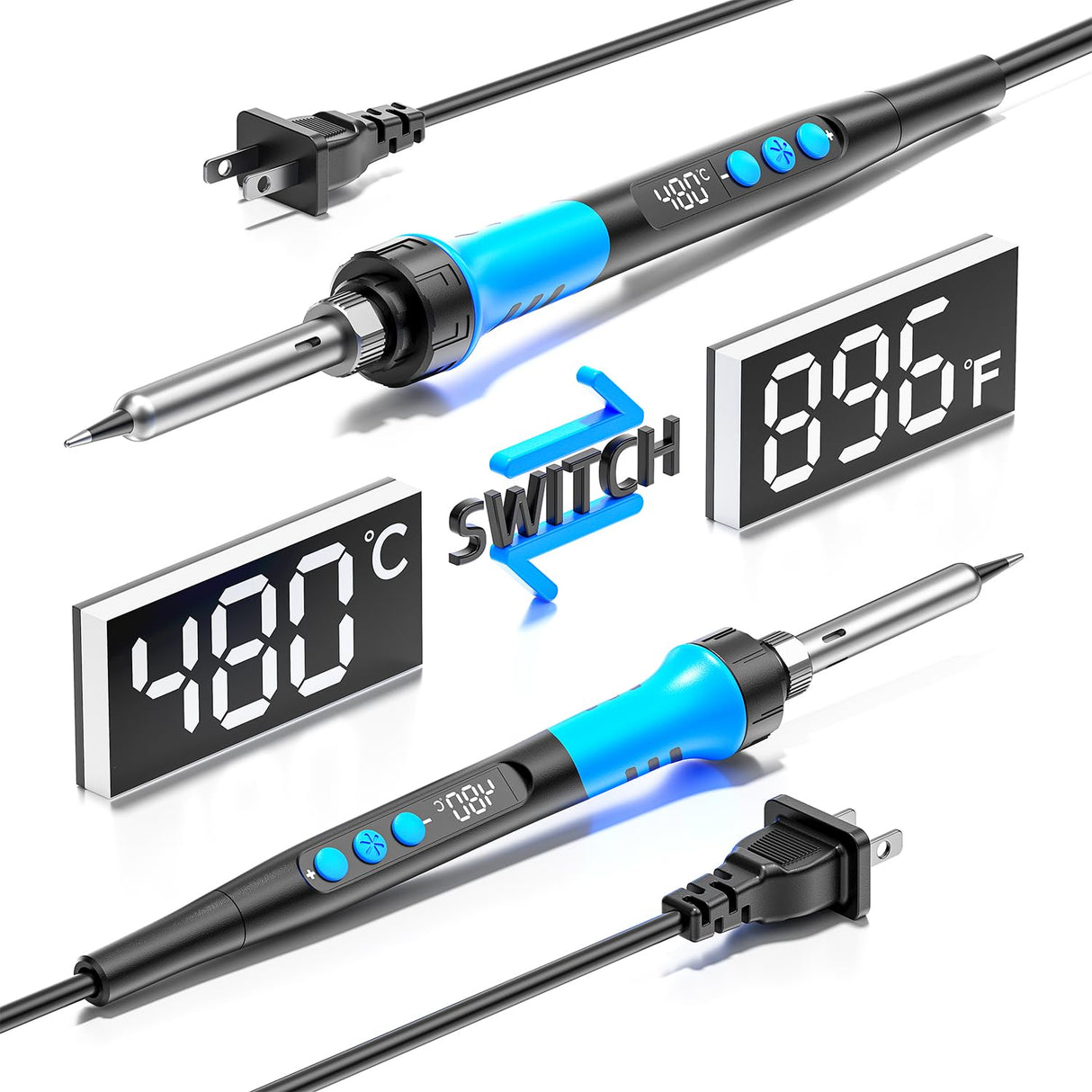 Soldering Iron Kit, 90W 110V LCD digital soldering gun,12-in-1 Soldering Iron Kit Tool,Temperature adjustable from 180-480°C,5 soldering tips,soldering wire,soldering paste,soldering pump MEAKEST