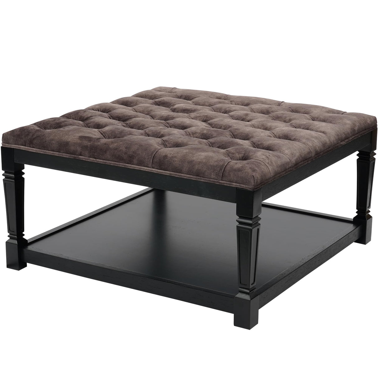 Polarisys Storage Ottoman Bench, 35 Inch Ottomans with Storage, Coffee Table Ottomans for Living Room Large Ottoman Bench Square Coffee Table with Wooden Shelf Brown Polarisys