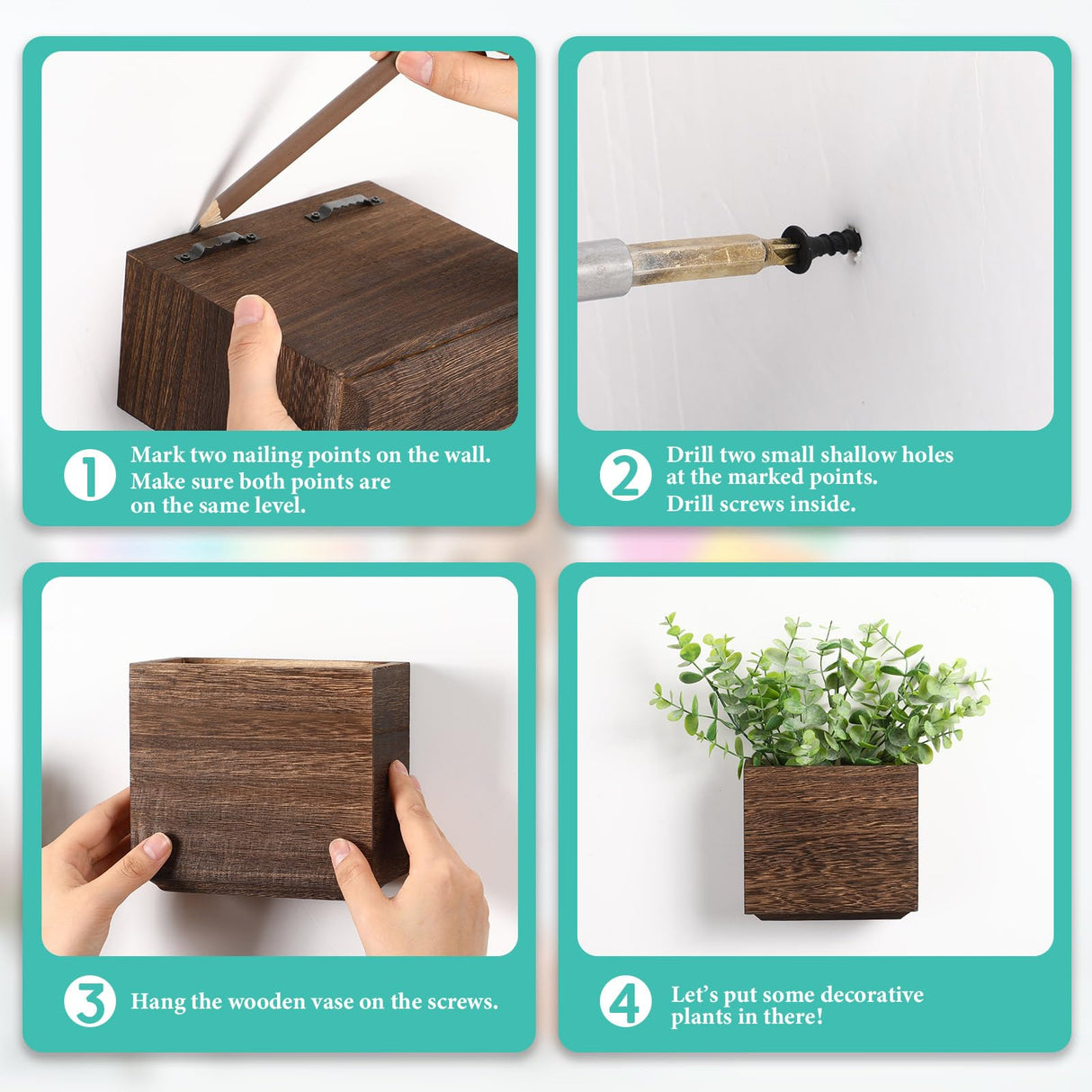 Qinyoung 4 Pack Wood Wall Planters Natural Hanging Plant Pots Plant Holder Natural Farmhouse Wall Hanging Decor Vase for Plants Indoor Artificial Plants Propagation Wall Planters Qinyoung