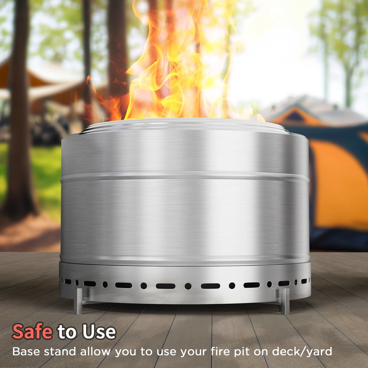 SURESTOVE Large Smokeless Fire Pit 26" with Stand Wood Burning Stainless Steel Outside Firepits for Outdoor Backyard Patio Garden Picnic Camping Bonfire SURESTOVE