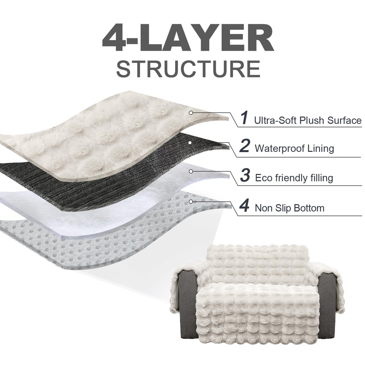 Snugglesinto Soft Faux Fur Sofa Cover Thick Shaggy Fuzzy Sectional Couch Cover Non-Slip Plush Sofa Slipcover Furniture Protector for Kids, Pets(Loveseat, White-Bubble) Snugglesinto