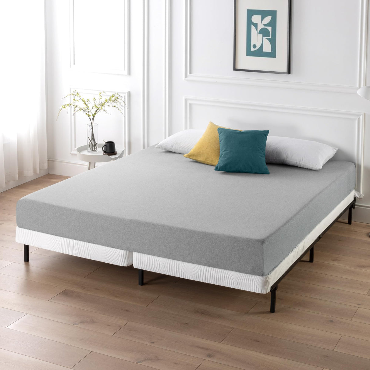 ZINUS No Assembly Metal Box Spring, 4 Inch White Mattress Foundation, Sturdy Metal Structure, Split King Zinus