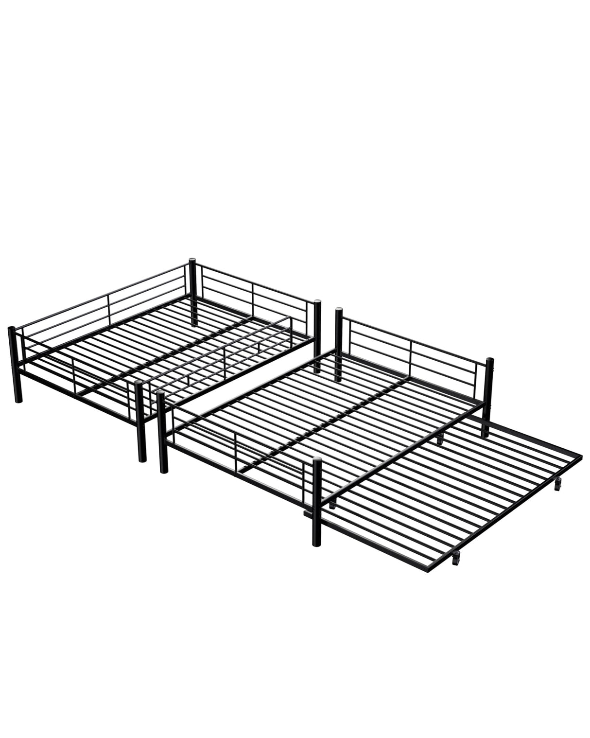 Feetice Full Over Full Bunk Bed with Trundle, Heavy Duty Metal Bed Frame with Full-Length Guardrails & Ladder, 3-in-1 Convertible Full Bunk Bed, Noise-Free, No Box Spring Needed, Black Feetice