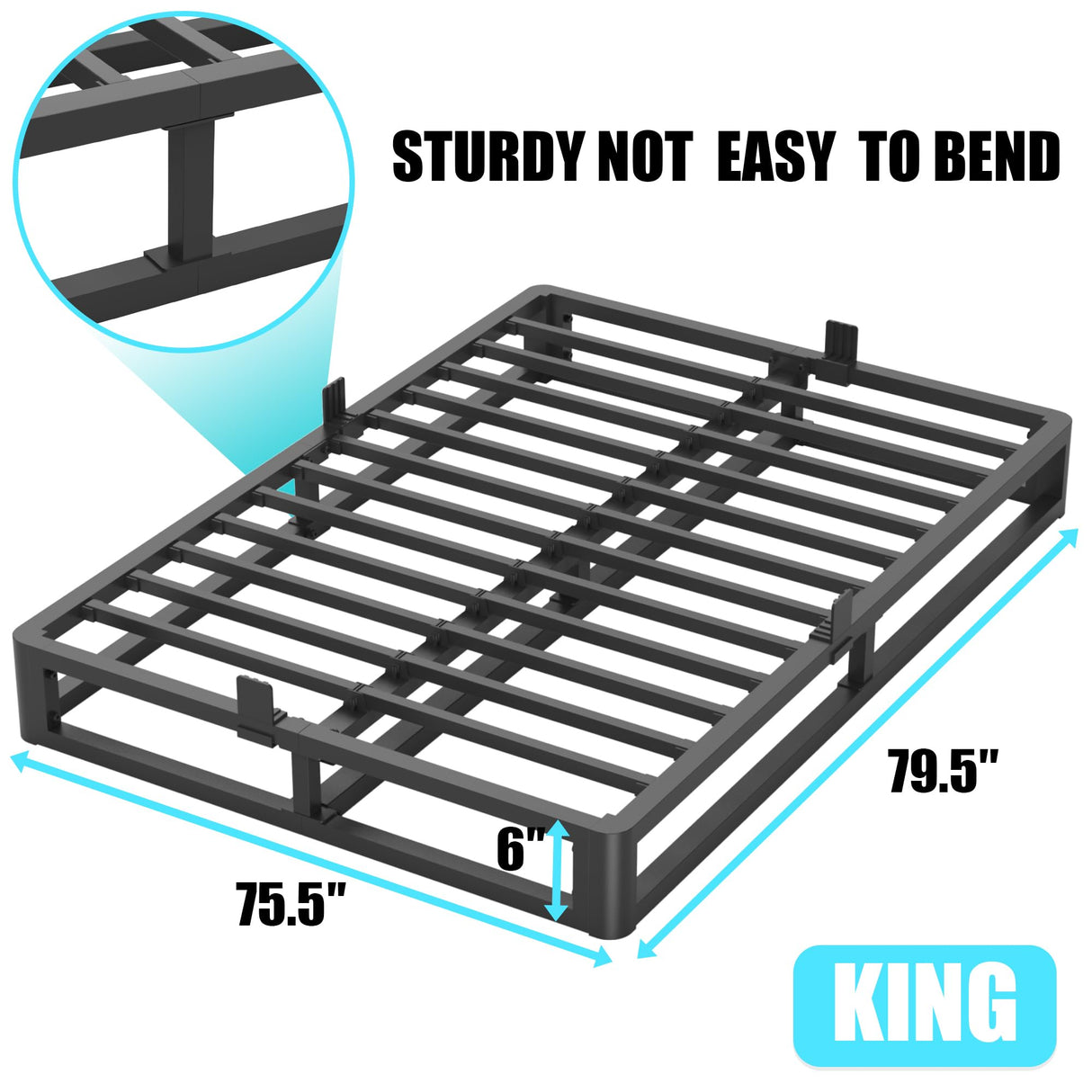 Firpeesy 6 Inch King Bed Frame with Round Corner Edges, Low Profile King Metal Platform Bed Frame with Steel Slat Support, No Box Spring Needed/Easy Assembly/Noise Free Mattress Foundation Firpeesy