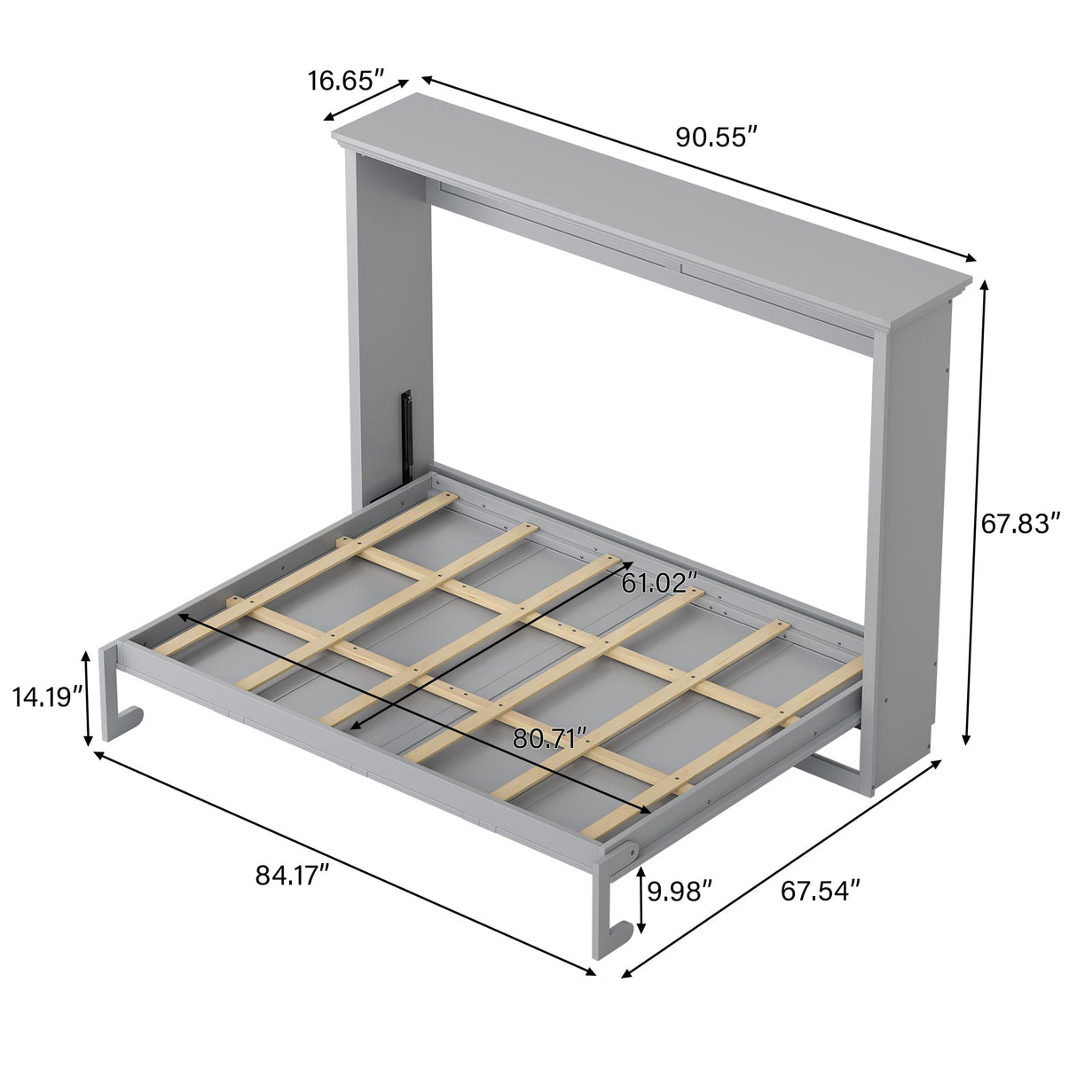 PVWIIK Queen Size Murphy Bed,Wall Bed Frame Folding into Cabinet Design for Small Space,Bedroom,Guest Room,Gray PVWIIK