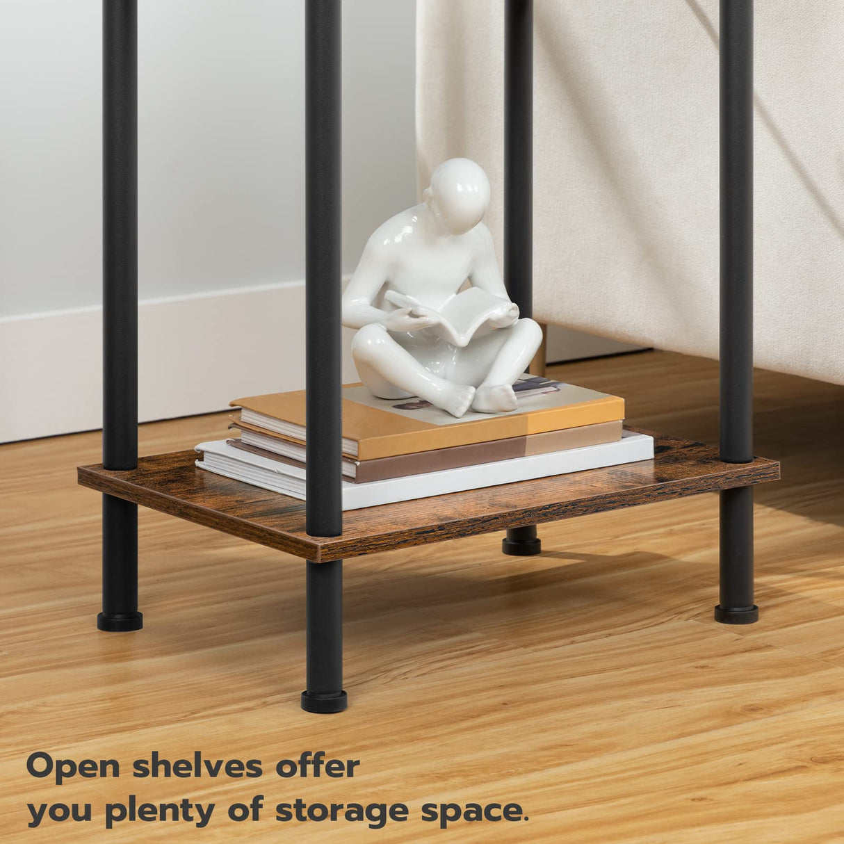 HOOBRO Side/End Table with Charging Station, USB Ports and Outlet, Nightstand with 2-Layer Storage Shelves for Small Spaces, Living Room, Bedroom, Stable Frame, Rustic Brown BF09UBZ01 HOOBRO