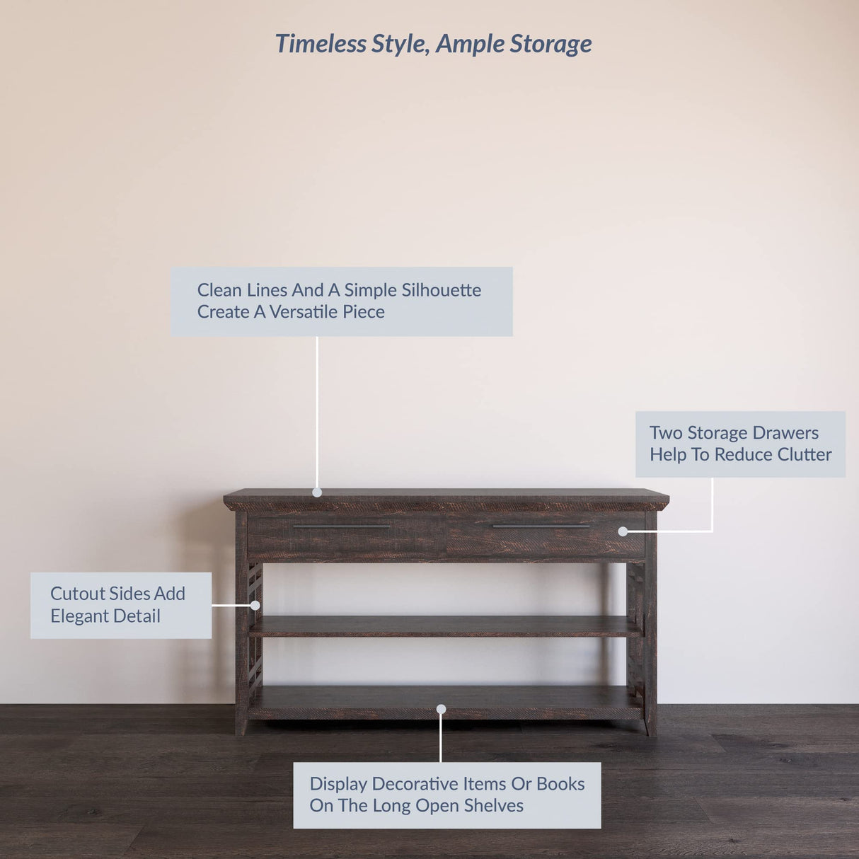 BELLEZE 3 Tier Console Table with Two Storage Shelves & Drawers, Wood Accent Sofa Table for Entryway Living Room Hallway - 55 Inch - Norrell (Espresso) BELLEZE