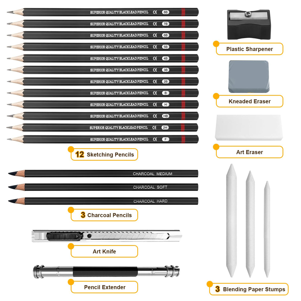 Wonwood_direct Professional Drawing Set Sketch Pencils Kit, 23 Pack Drawing Pencil, Charcoal, Graphite Pencils for Artists Beginner, Ideal for Sketching, Shading Wonwood_direct