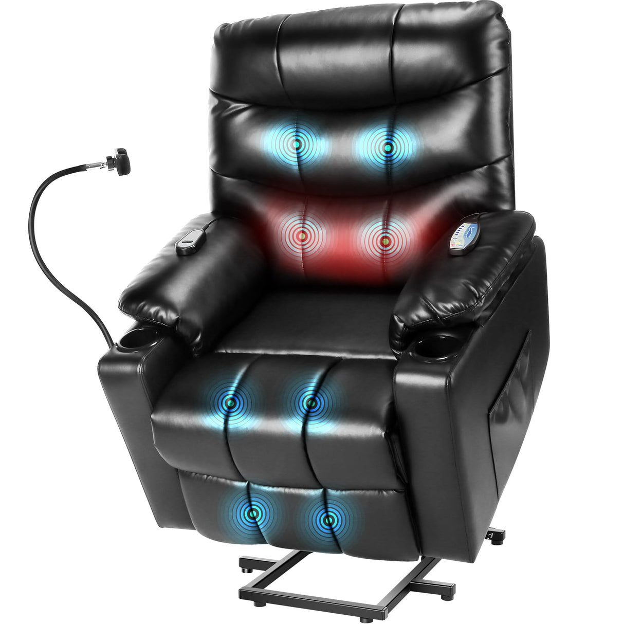 Homdox Power Lift Recliner Chair for Elderly, Electric Lift Chair with Assist Function and Heated Vibration Massage, Heavy Duty Remote Control Reclining Sofa with Phone Holder for Living Room (Black) Homdox