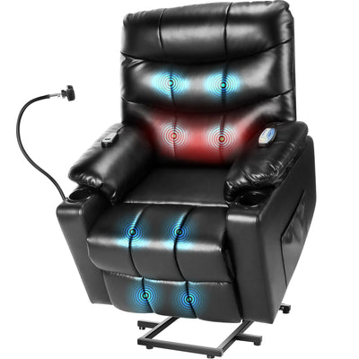 Homdox Power Lift Recliner Chair for Elderly, Electric Lift Chair with Assist Function and Heated Vibration Massage, Heavy Duty Remote Control Reclining Sofa with Phone Holder for Living Room (Black)