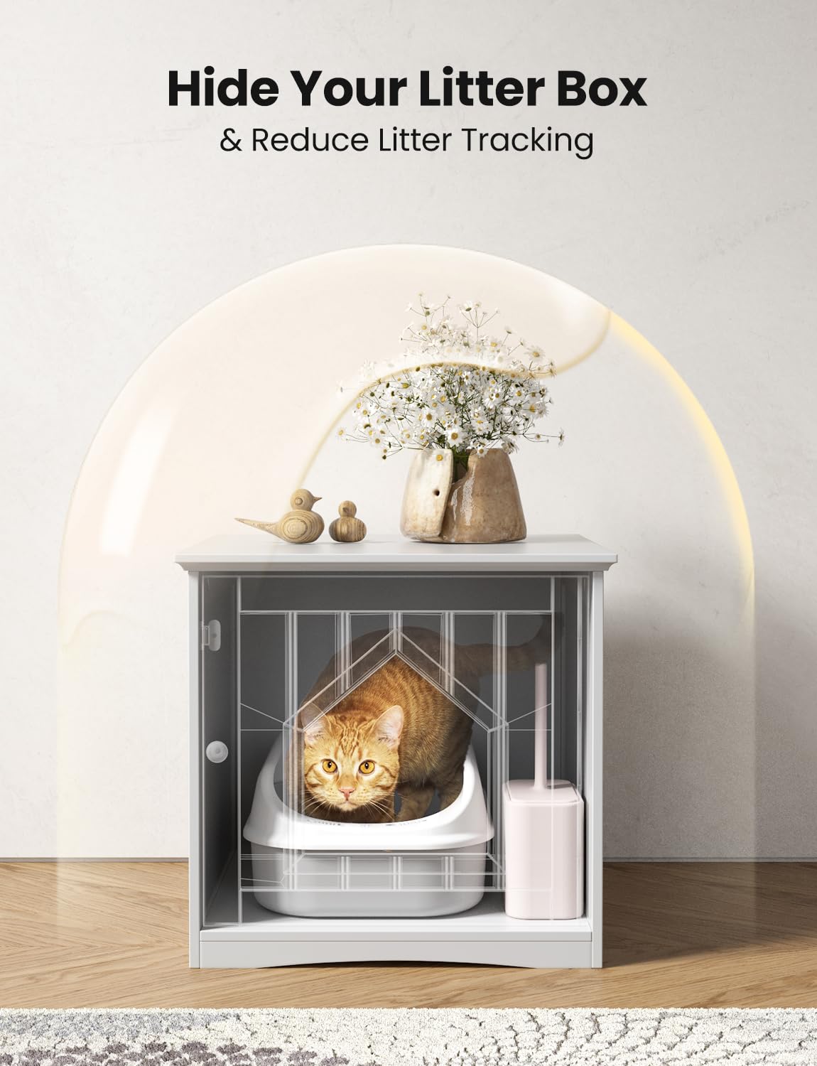 HAPPAWS Cat Litter Box Enclosure Furniture, Modern Cat Box Furniture Hidden, Sturdy Wooden Night Stand & Cat House Side Table, Easy Assembly, Fit Most of Litter Box, White HAPPAWS