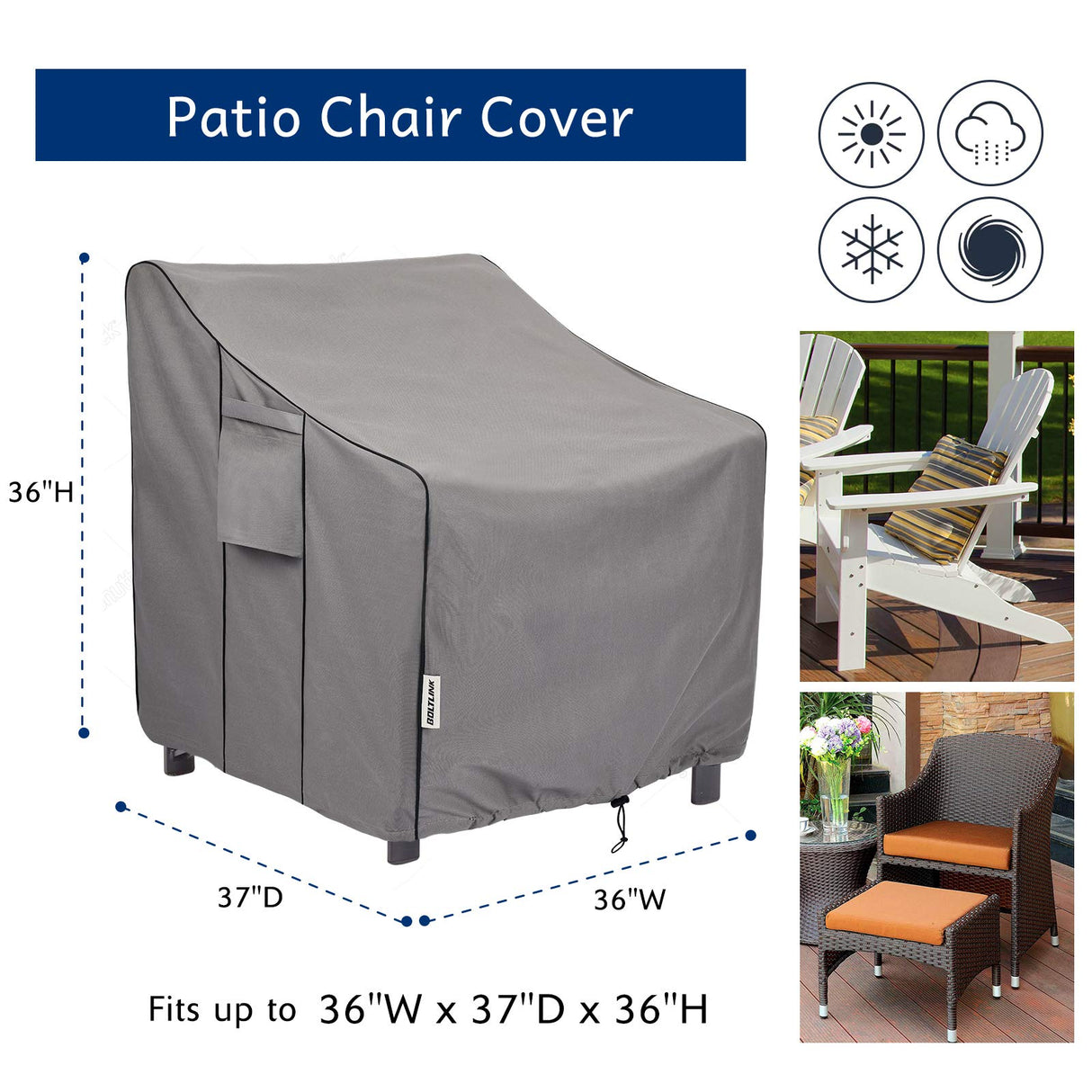 BOLTLINK Patio Chair Covers Waterproof, Heavy Duty Outdoor Furniture Covers Fits up to 36W x 37D x 36H inches -2 Pack BOLTLINK