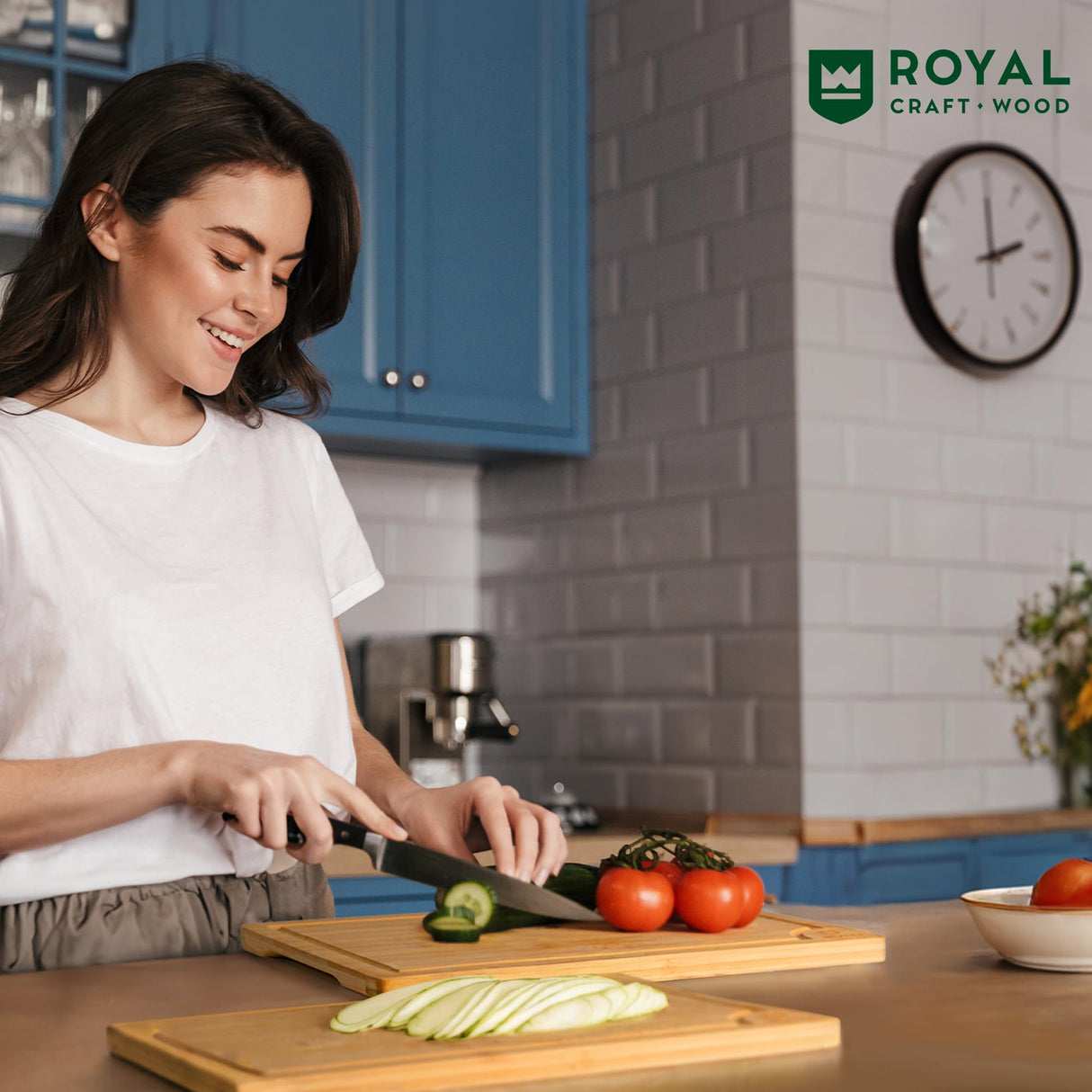 ROYAL CRAFT WOOD Wooden Serving Boards for Kitchen Meal & Cutting-Bamboo Cutting Board Set with Juice Groove Side Handles - Charcuterie & Chopping Butcher Block for Meat-Kitchen Gadgets Gift(2 Pcs) ROYAL CRAFT WOOD