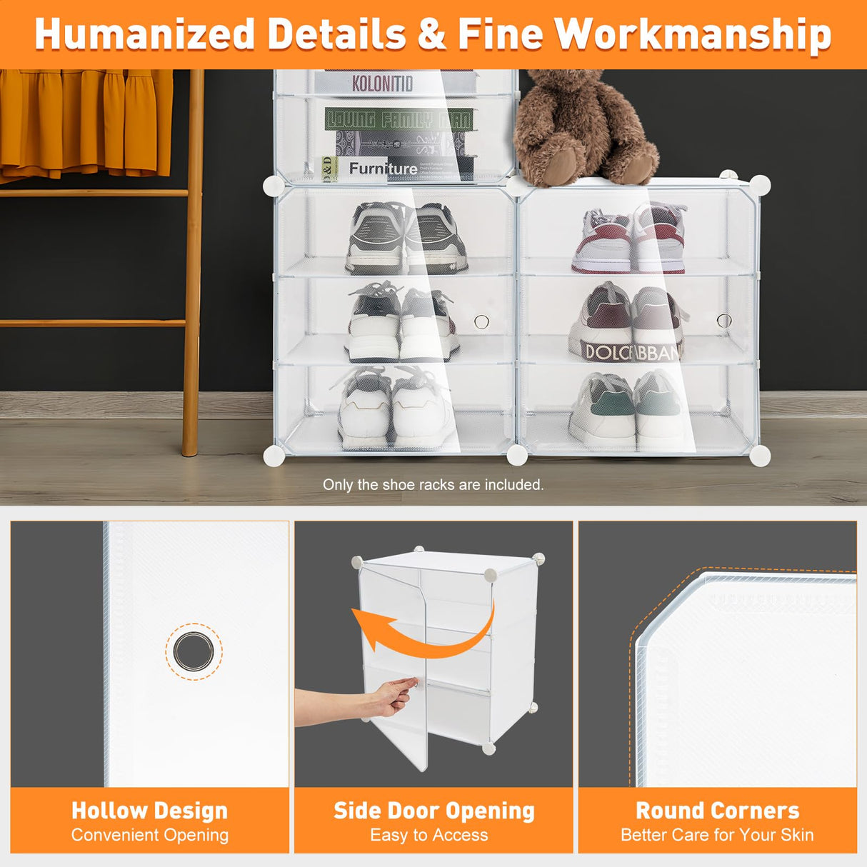 Portable Shoe Rack Organizer 72 Pair Shoe Storage Cabinet with Door 12 Tier Plastic Shoe Rack Shoe Organizer Stackable Shoe Shelves Detachable Shoe LOYALHEARTDY