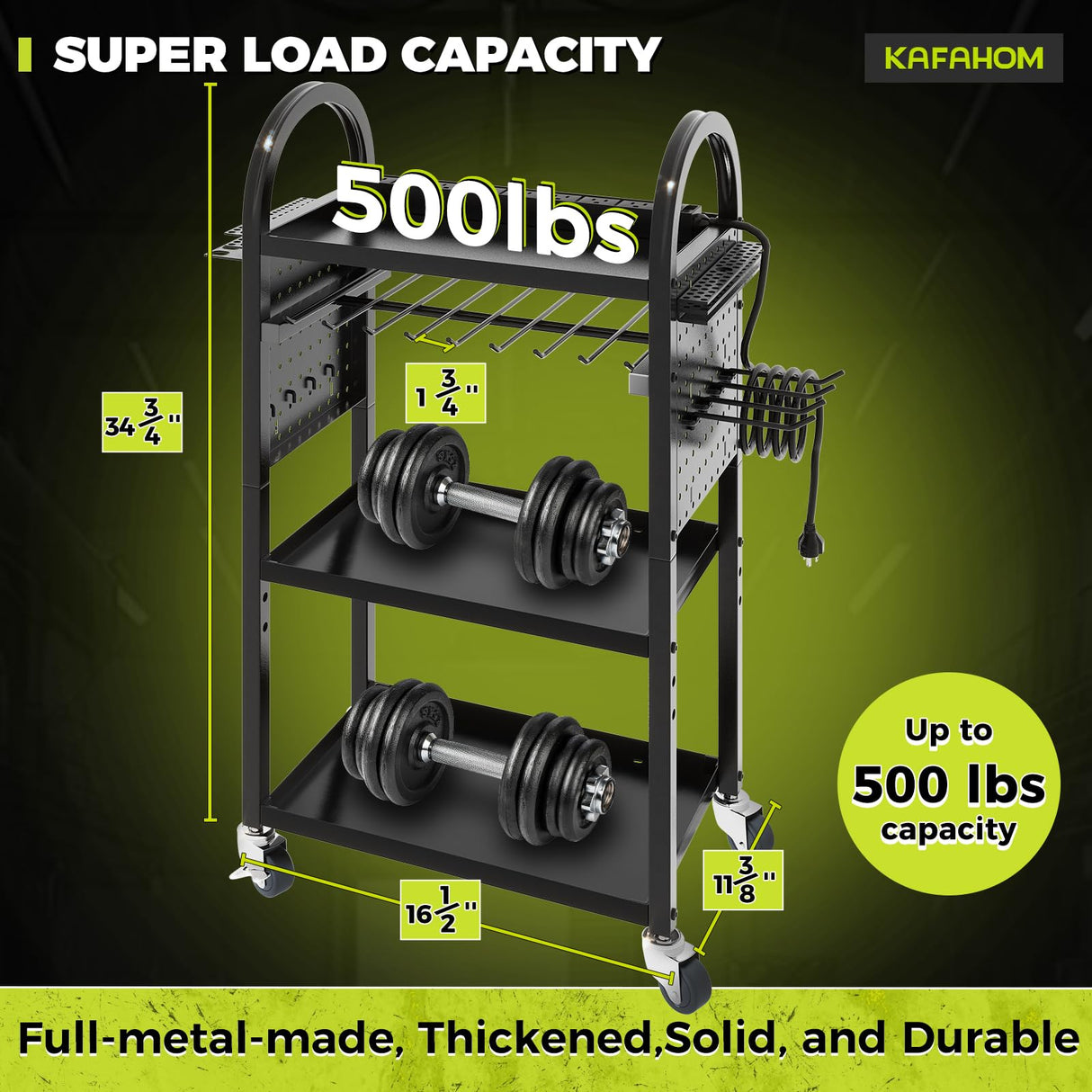 KAFAHOM Power Tool Organizer Cart with Charging Station,Garage Floor Rolling Storage on Wheels for Mechanic,Mobile 8 Drill Holder, Utility Cart with Battery Charging 8 Outlet Power Strip KAFAHOM