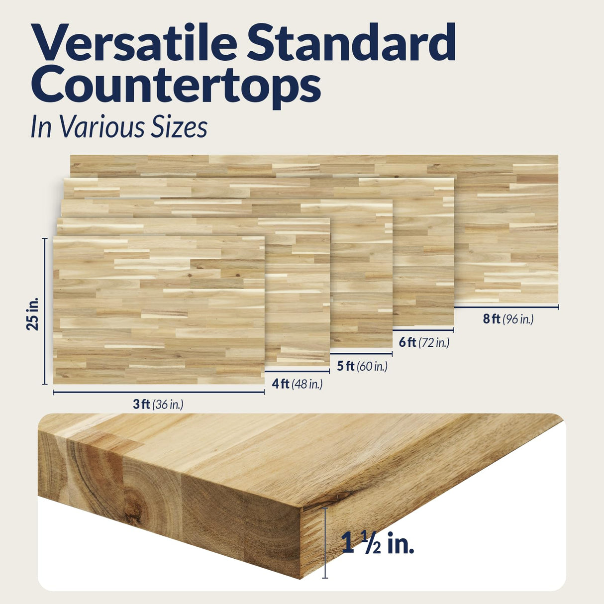 72 x 25 x 1.5 Acacia Butcher Block Countertop, Unfinished Solid Wood Butcher Block Table Top for DIY Island/Kitchen/Workbench Howizz