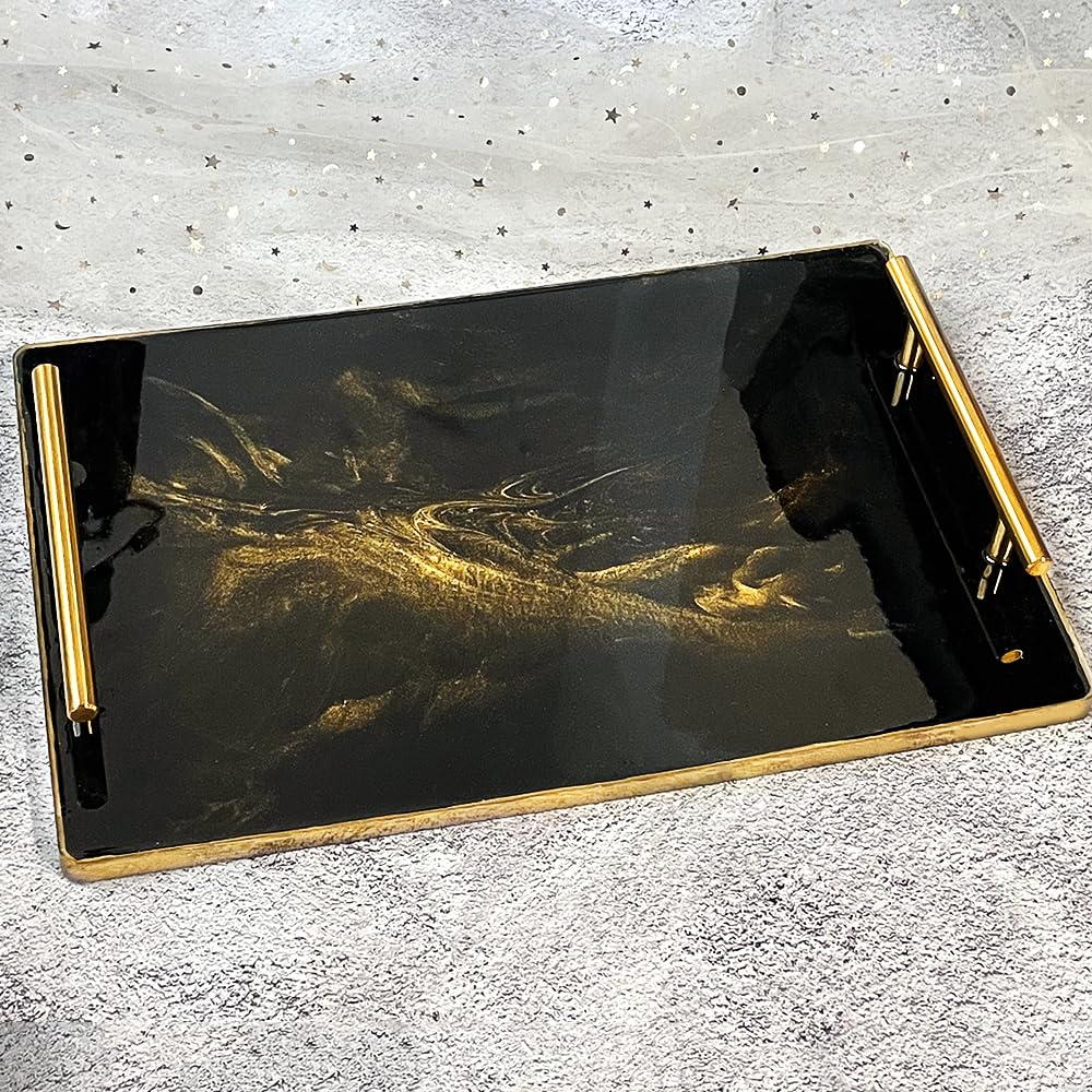 RESINWORLD 14" x 9" x 0.5" XL Large Rectangle Mold, Sturdiness Deep Serving Tray Mold with Gold Handles, Wedding Flower Mold for Resin ResinWorld