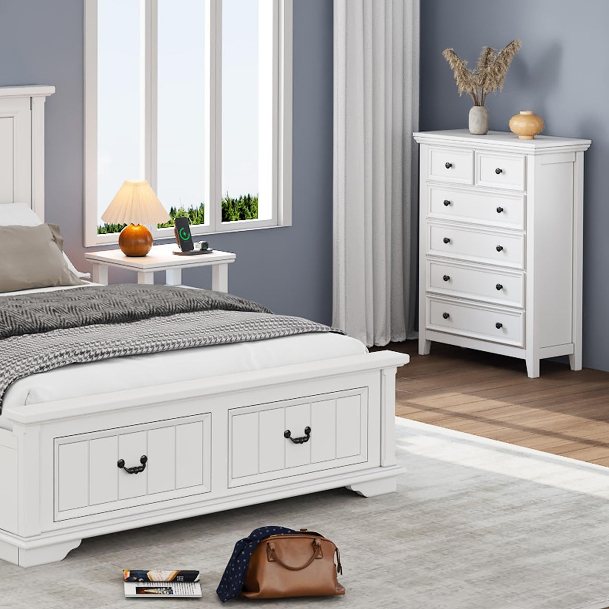 BOSHIRO White Dresser for Bedroom, 6 Chest of Drawer, 6 Drawers Dresser Tall, Farmhouse Storage Drawers Cabinet for Living Room,Filing Cabinet for Home Office BOSHIRO