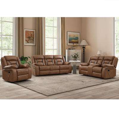 EBELLO Faux Leather Recliner Sofa Furniture Set for Living Room, Recliner Chair, Manual Loveseat, 3 Seat Recliniing Sofa Couch Set for Meeting Room, Brown (Recliner+Loveseat+Sofa)