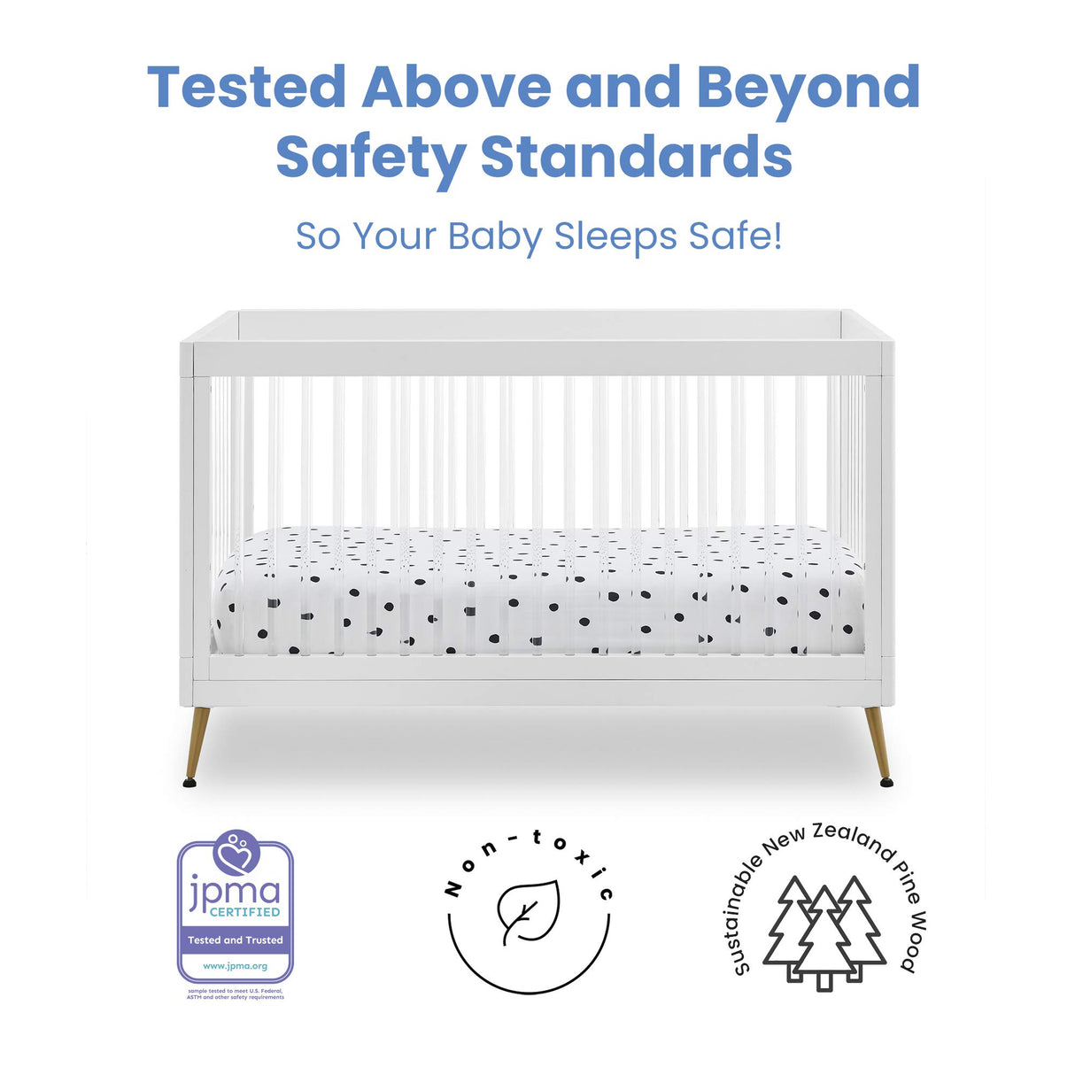 Delta Children Sloane 4-in-1 Acrylic Convertible Crib - Includes Conversion Rails, Bianca White w/Melted Bronze Delta Children