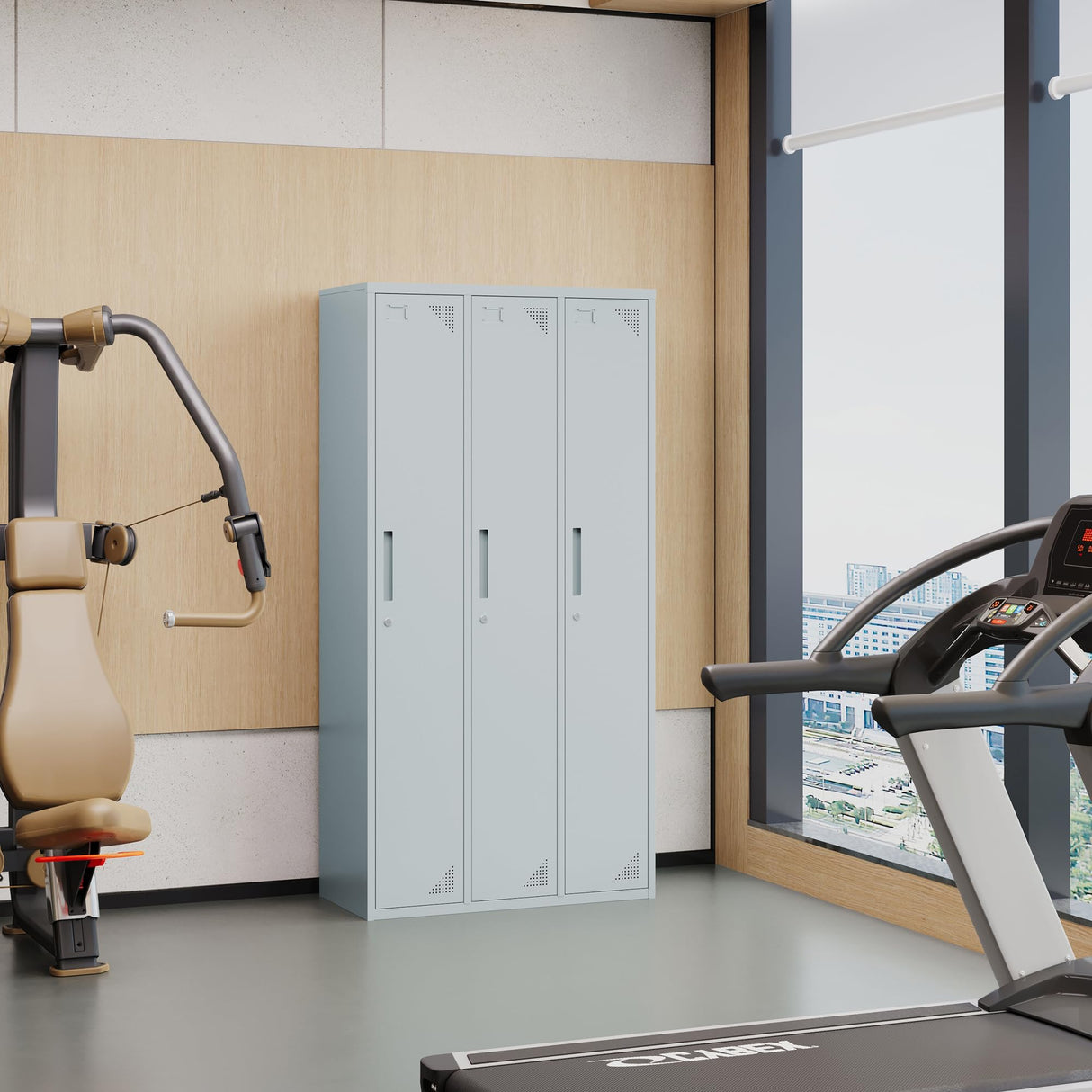 Anxxsu Metal Locker with 3 Doors Employees Locker, Metal Storage Locker with Hooks, 71" Storage Cabinet Lockers for Employees, Home, Office, Gym Requires Assembly (Grey) Anxxsu