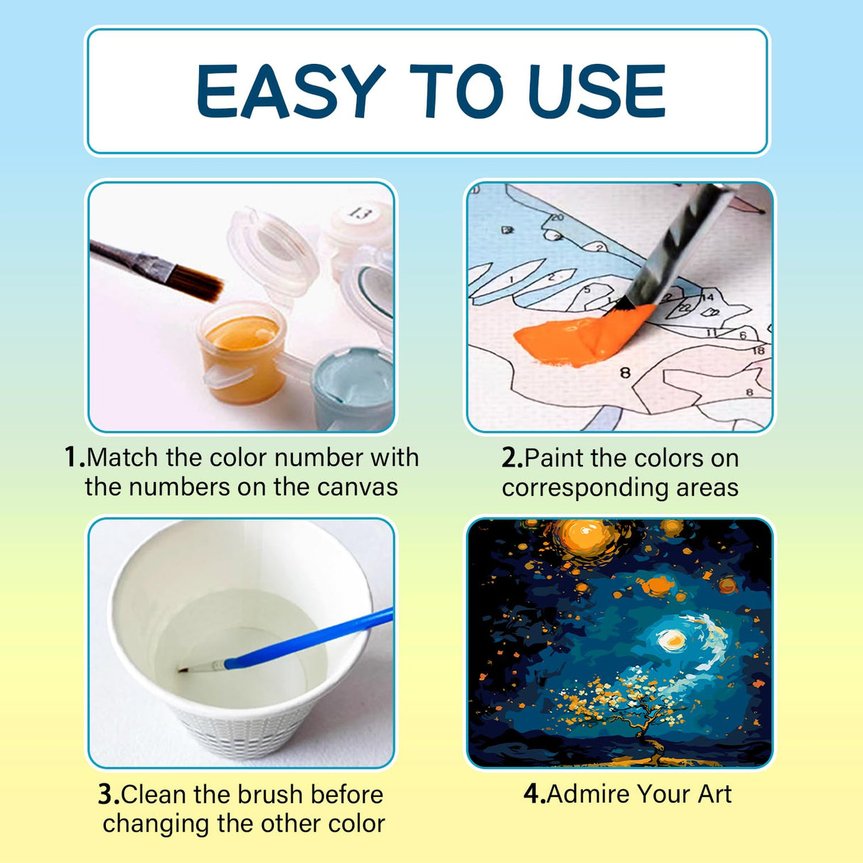 HITIRECOVI Starry Night Adult Paint by Number Kits on Canvas,Paint by Numbers Adults,Moon Paint by Number Canvas for Adults,DlY Acrylic Paint by Numbers Kits for Gifts Home Wall Decor 16x20inch HITIRECOVI