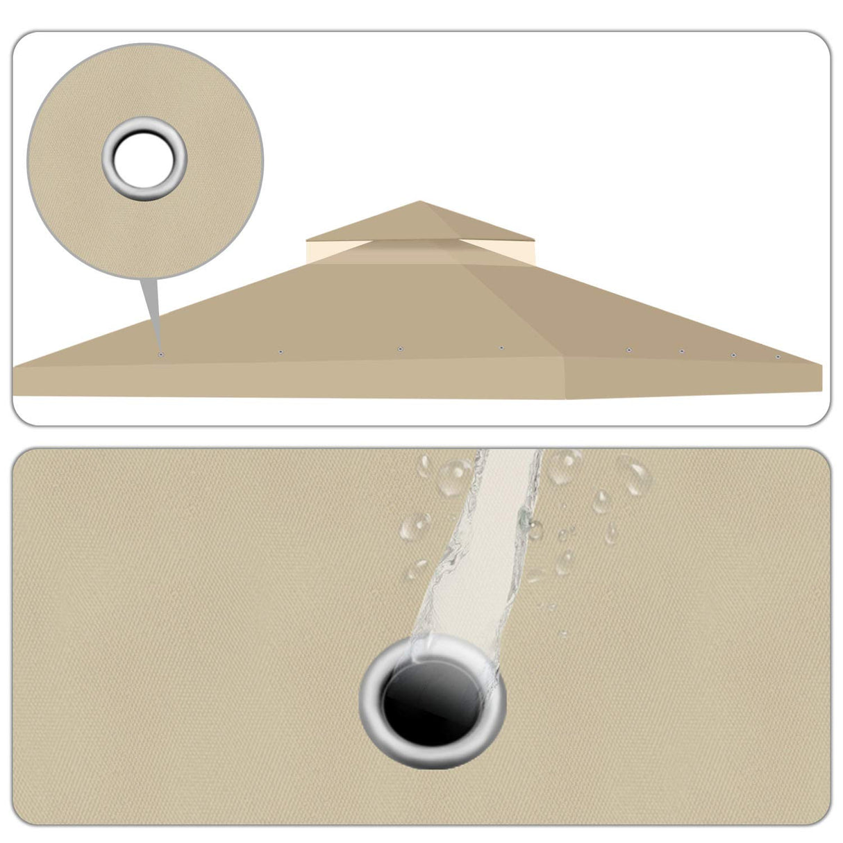 Flexzion 10'x10' Gazebo Replacement Canopy Top Cover (Beige) - Dual Tier with Plain Edge Polyester UV30 Water Resistant for Outdoor Garden Patio Pavilion Sun Shade Flexzion