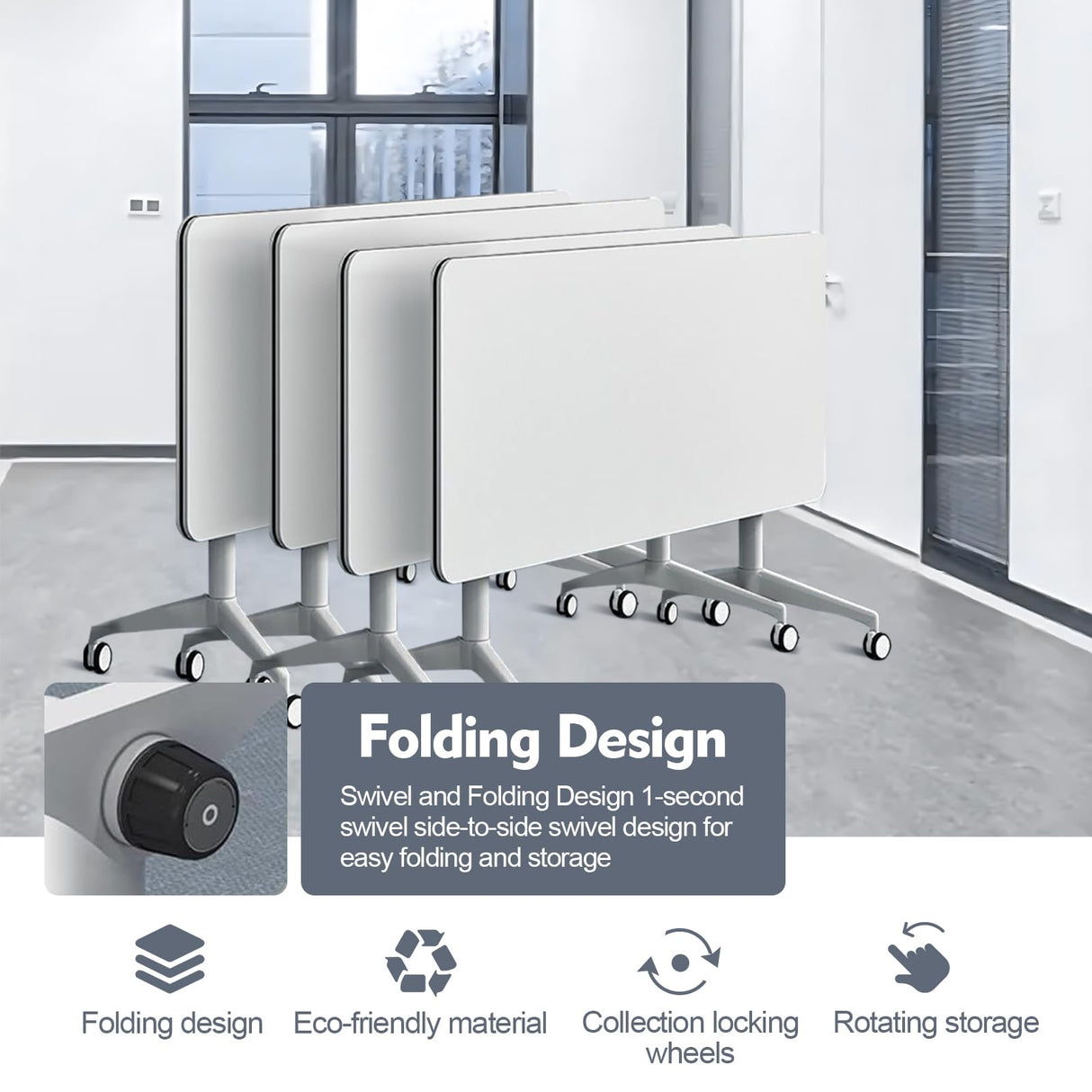 Conference Room Table Folding Conference Table, Modern Mobile Training Table with Wheels, White Foldable Seminar Meeting Tables for Office Meeting Conference Room (2pack 55.1in) Lrxmastery