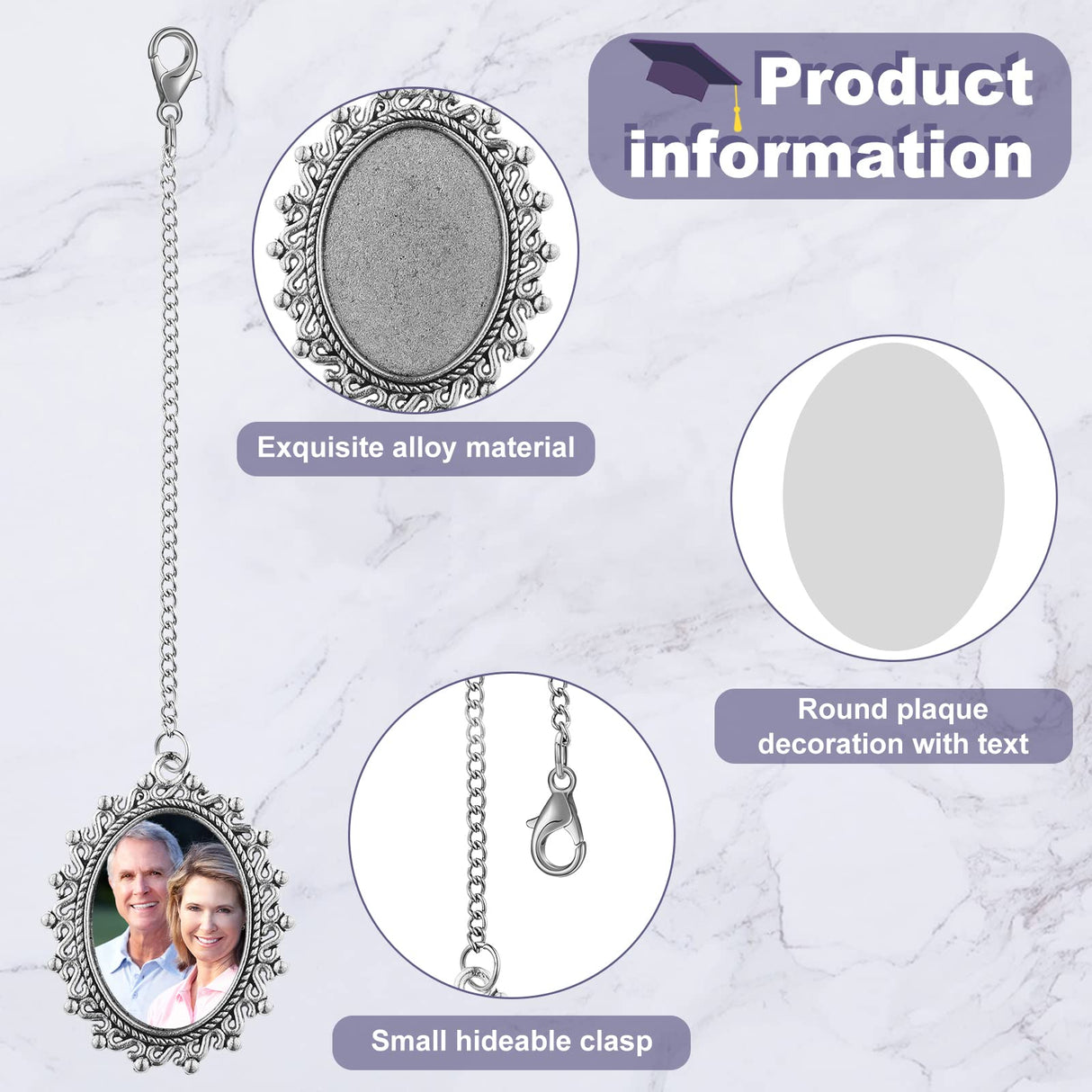 Sureio Graduation Cap Photo Charm Oval Graduation Cap Decorations Sublimation Tassels Graduation Photo Charm for Cap and Gown Ceremony Picture Decorations(4 Pieces) Sureio