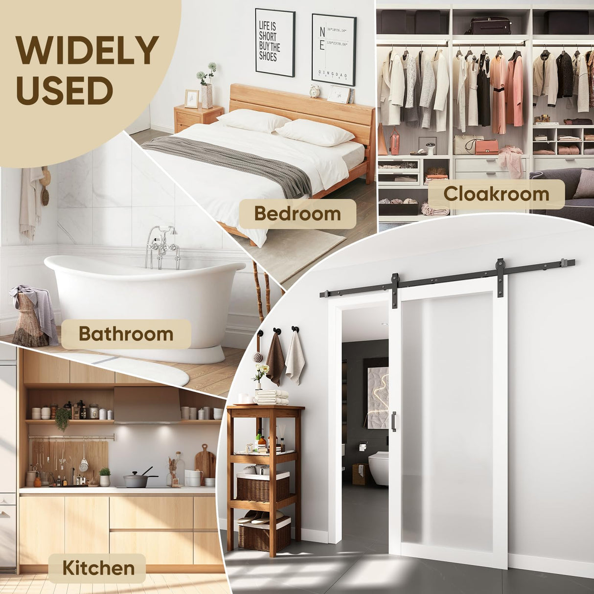 BARNSMITH 36in x 84in Glass Barn Door with 6.6FT Sliding Door Hardware Kit Included, 1 Lites Panel Frosted Glass Barn Door, Solid Wood Water-Proof PVC Surface,No Assembly Required,White BARNSMITH