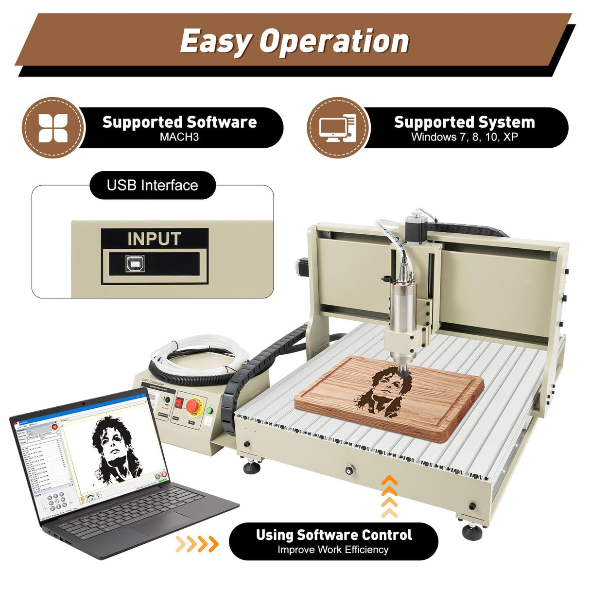 USB 4 Axis CNC 6090 Router Kit MACH3 Control +2.2KW CNC Router Small Wood Metal Engraving Milling Machine,3D Milling Engraving Machine with Controller for Wood Relief, Three-dimensional Carving AHULIN