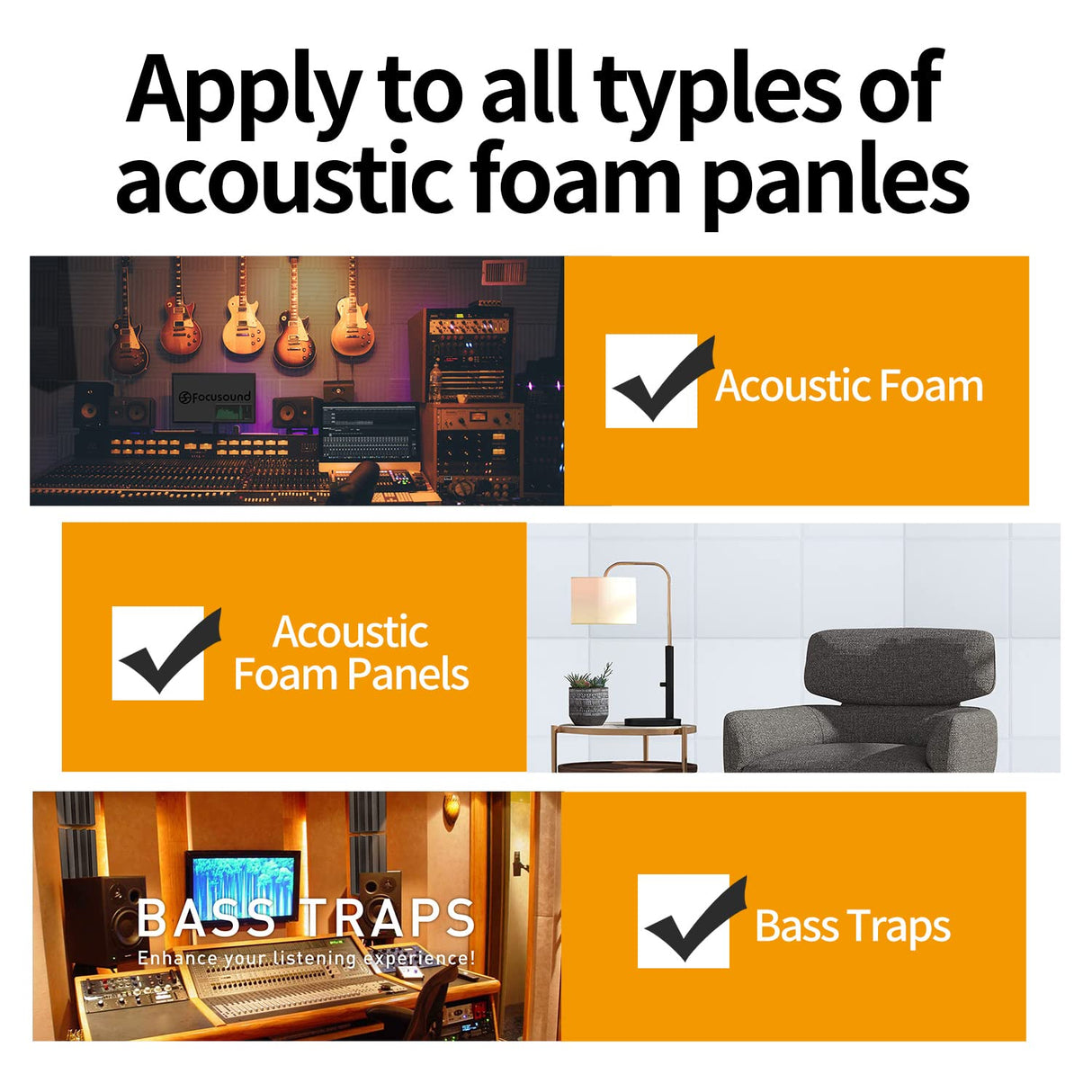 Focusound 300 Pack Yellow Point Double-Sided Adhesive Dots for Acoustic Soundproofing Foam Panels Focusound