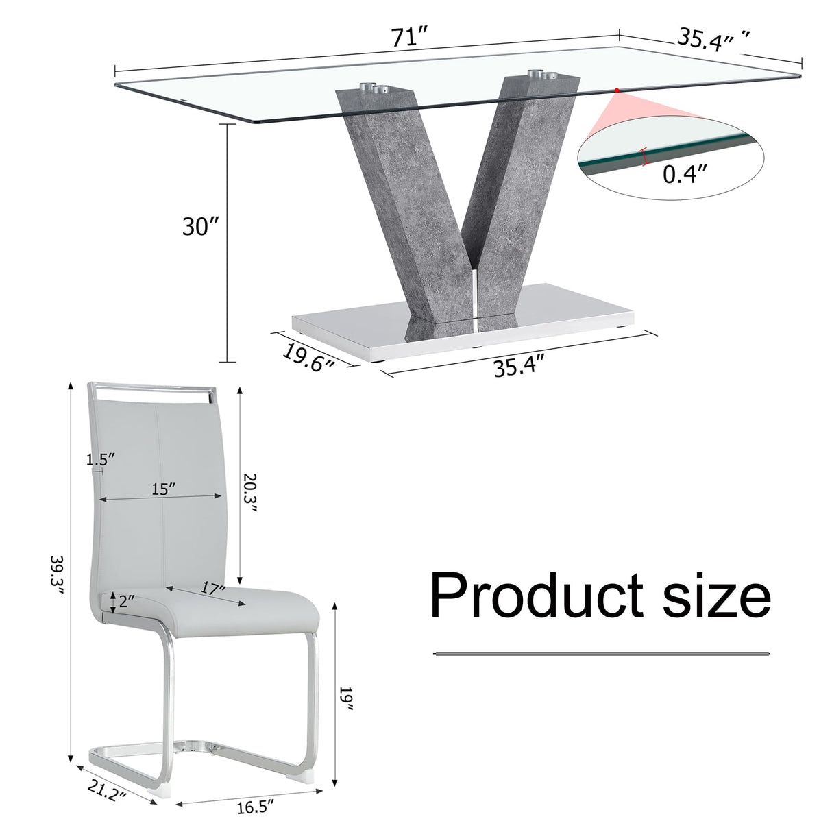 71" Glass Dining Table Set for 8, Kitchen Table and 8 PU Leather Chairs, Tempered Glass Top and MDF Base, 9-Piece Table Set Ideal for Living Room BAOPIN