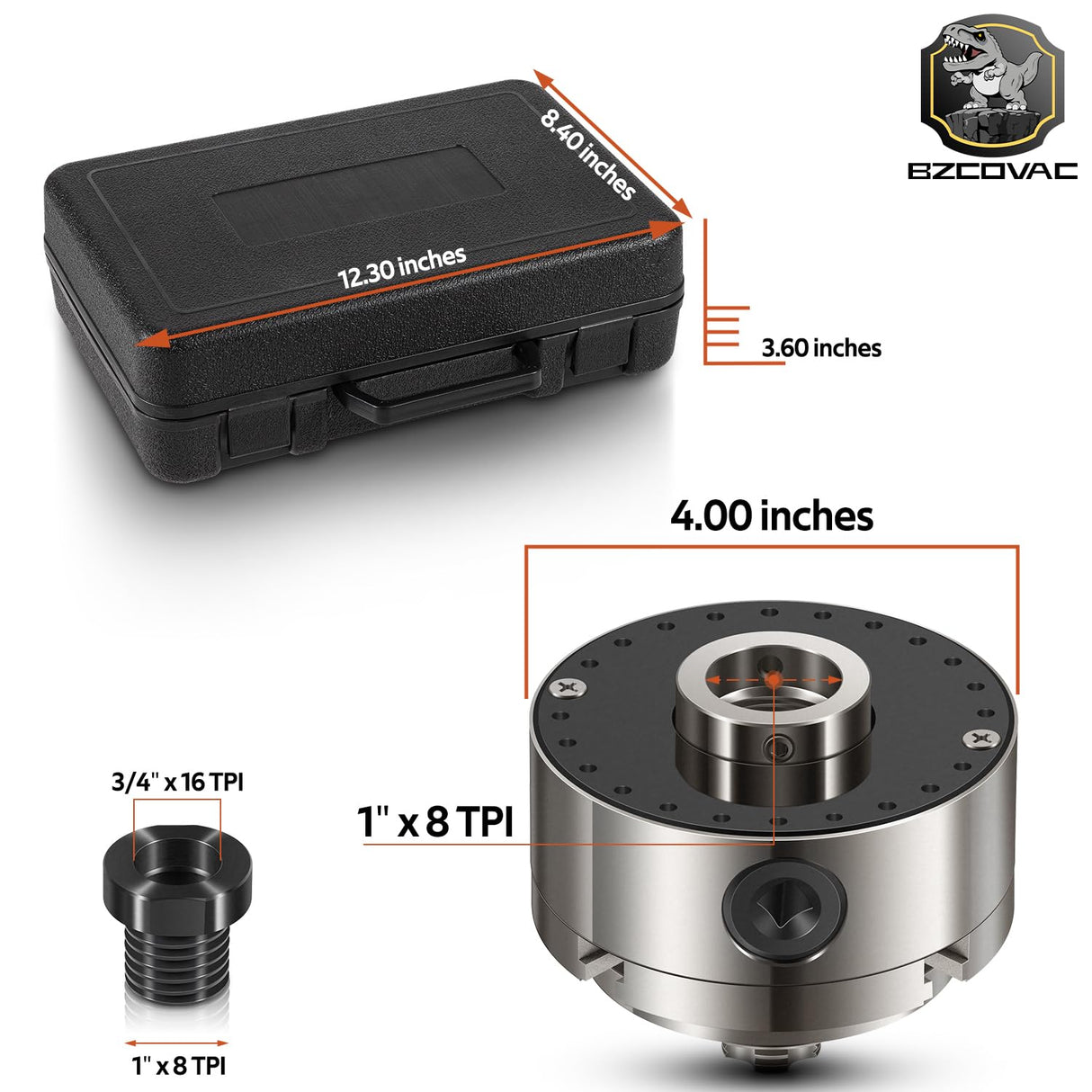 4-Inch Self-Centering Wood Lathe Chuck for Nova, 1" x 8 TPI Thread with 3/4" x 16 TPI Adapter, 4-Jaw Wood Turning Chuck Set Bzcovac