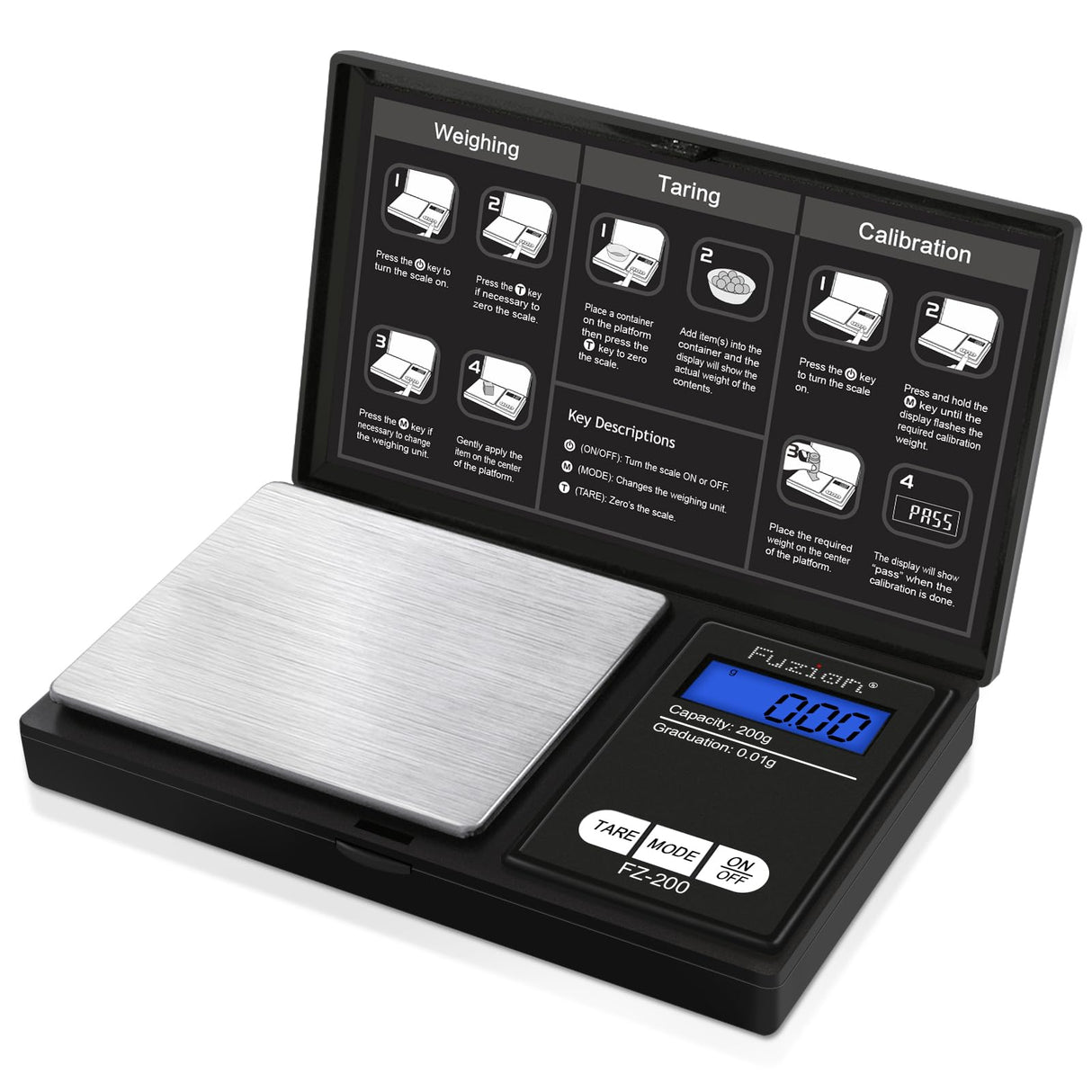 Fuzion Digital Pocket Scale, 200g/0.01g Gram Scale, Mini Scale Grams, Small Digital Scale, Small Food Scale, Jewelry Scale, Precision Scale with Tare, LCD Fuzion