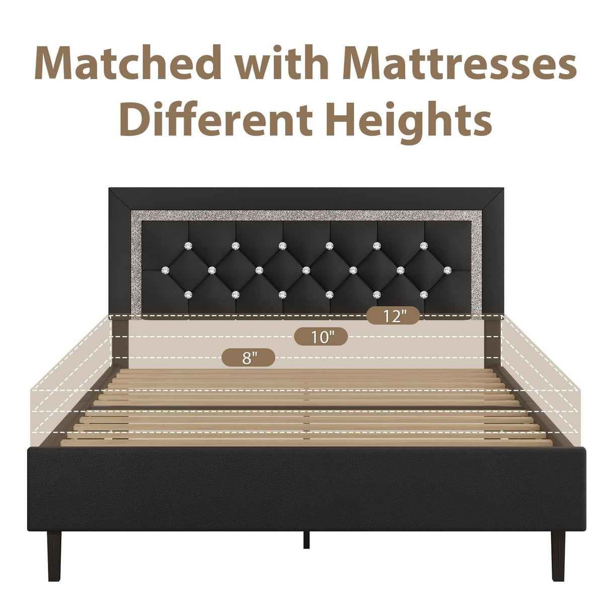 BarnFurin Queen Bed Frame with Tufted Button Headboard, Upholstered Platform Bed Frame with Diamond Design, Strong Wood Slat Support, No Box Spring Needed, Easy Assembly, Black BarnFurin