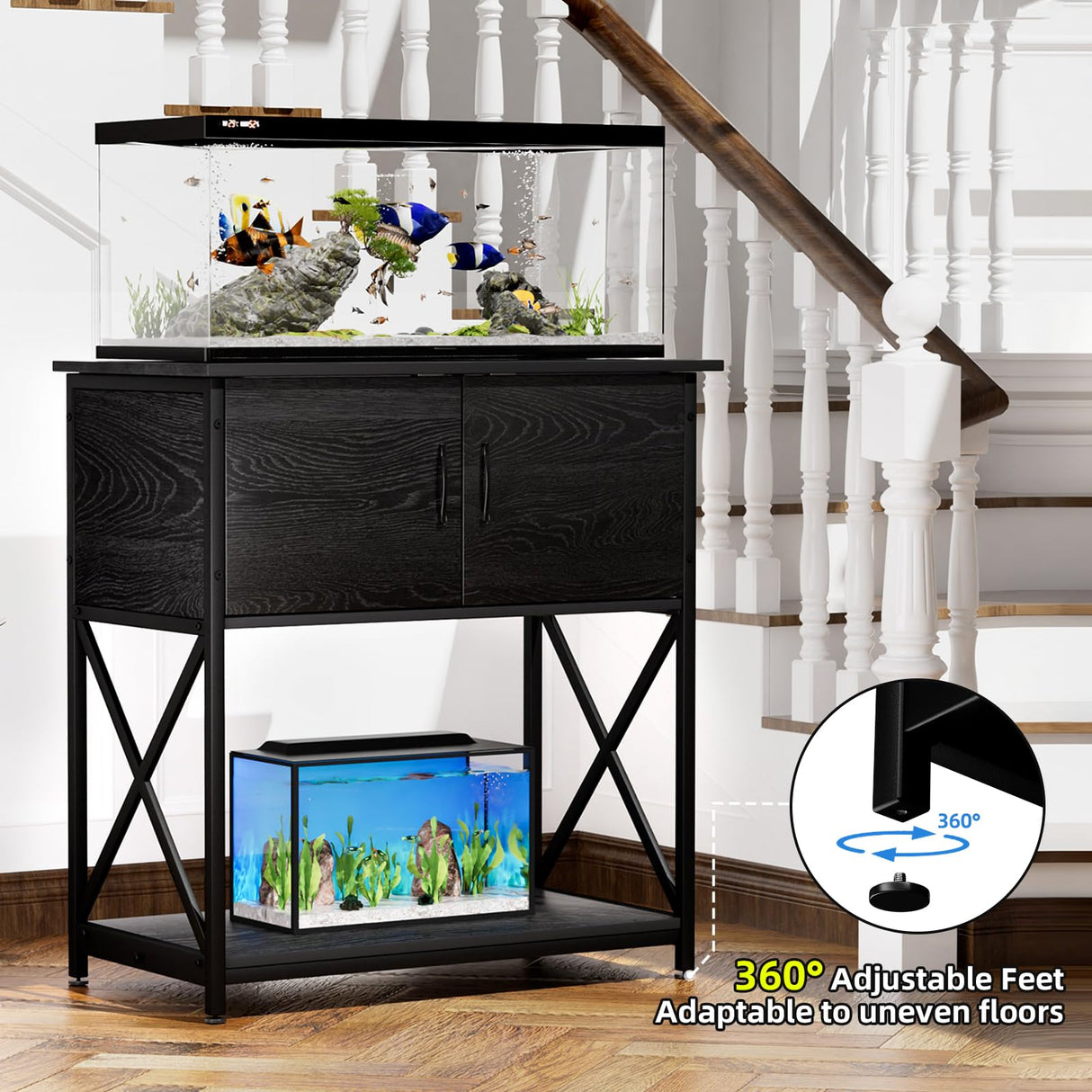 20-29 Gallon Aquarium Stand, Metal Stand Fish Tank Rack with Accessories Storage Cabinet for Aquarium Reptile/Turtle/Fish Terrariums Table 16.5 x 30.7 x 31.8 Inches 330 LBS (Black) IRCPEN