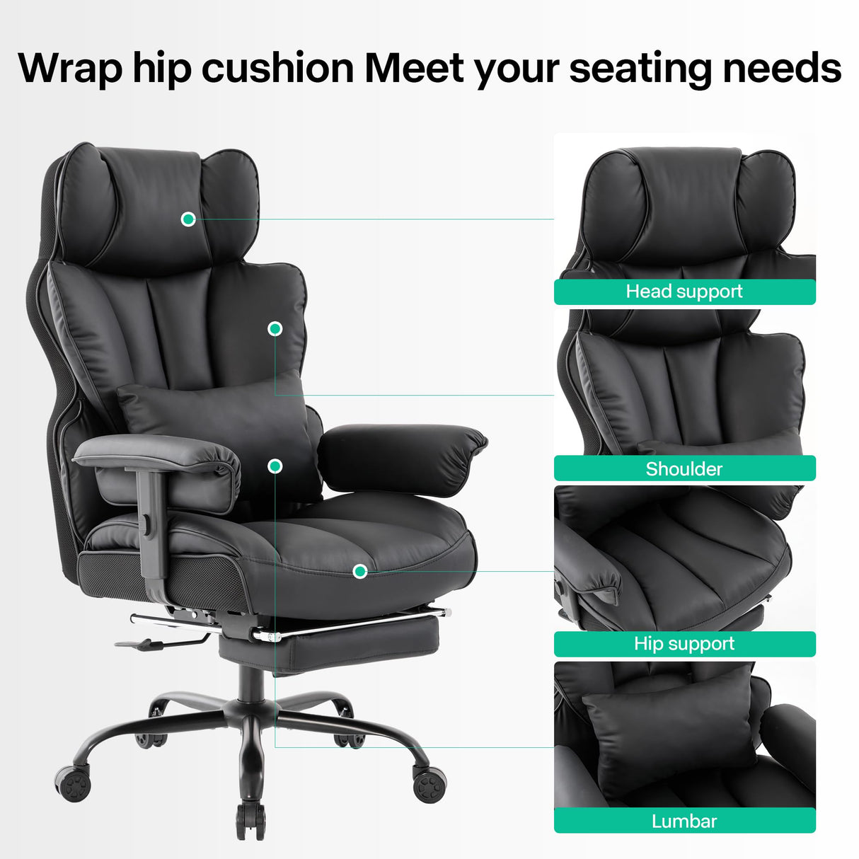 Gzagdecr Big and Tall Office Chair 400lbs,PU Leather High Back Gaming Chair with Foot Rest, Reclining Chair Executive Ergonomic Office Chair Lumbar Support Computer Chair Adjustable Armrests (Black) Gzagdecr