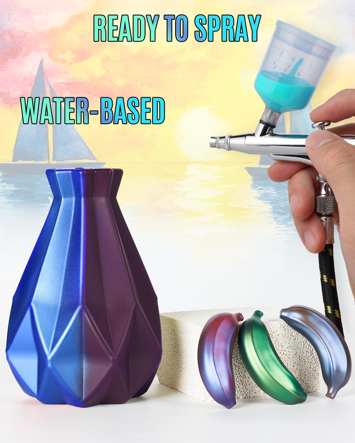 Roizefar Airbrush Paint, 36 Colors with 4.05 Fl Oz Thinner & 4.05 Fl Oz Cleaner, Water-Based Air Brush Paints Acrylic Ready to Spray, Includes Iridescent, Metallic, Neon, Classic Colors, 20ml/Bottle Roizefar