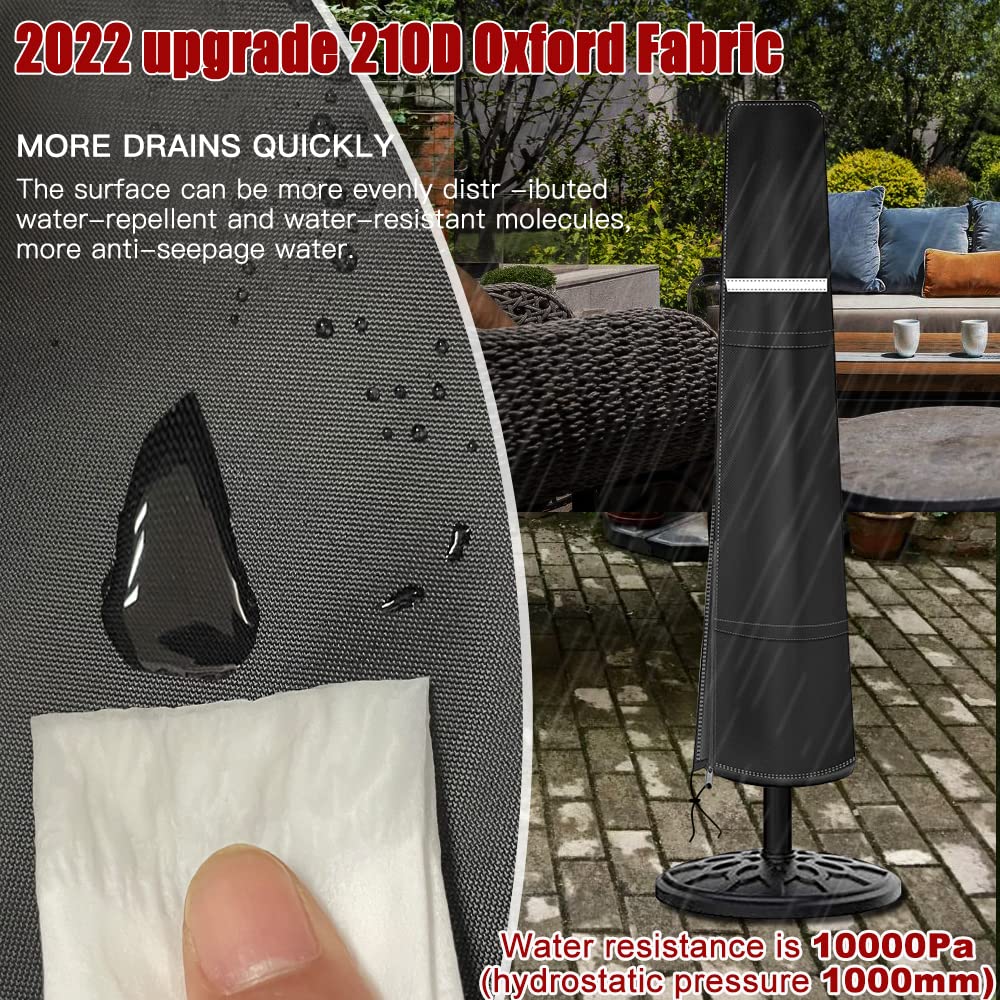 Patio Umbrella Cover for 9ft to 12ft,Waterproof 420D Oxford Outdoor Parasol Covers with Zipper,Windproof & Anti-UV Protective Cover for Garden,Market,and Patio Umbrellas,Black HCFGS