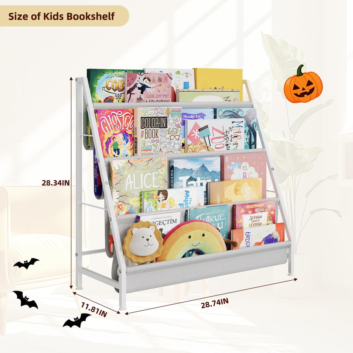 Aokitsink Kids Bookcases Montessori Bookshelf Nursery Book Shelves and Toy Storage Childrens Toddler Bookshelf Sturdy Metal Kid's Toy Storage Organizer for Kids' Rooms Playroom Kindergarten Aokitsink